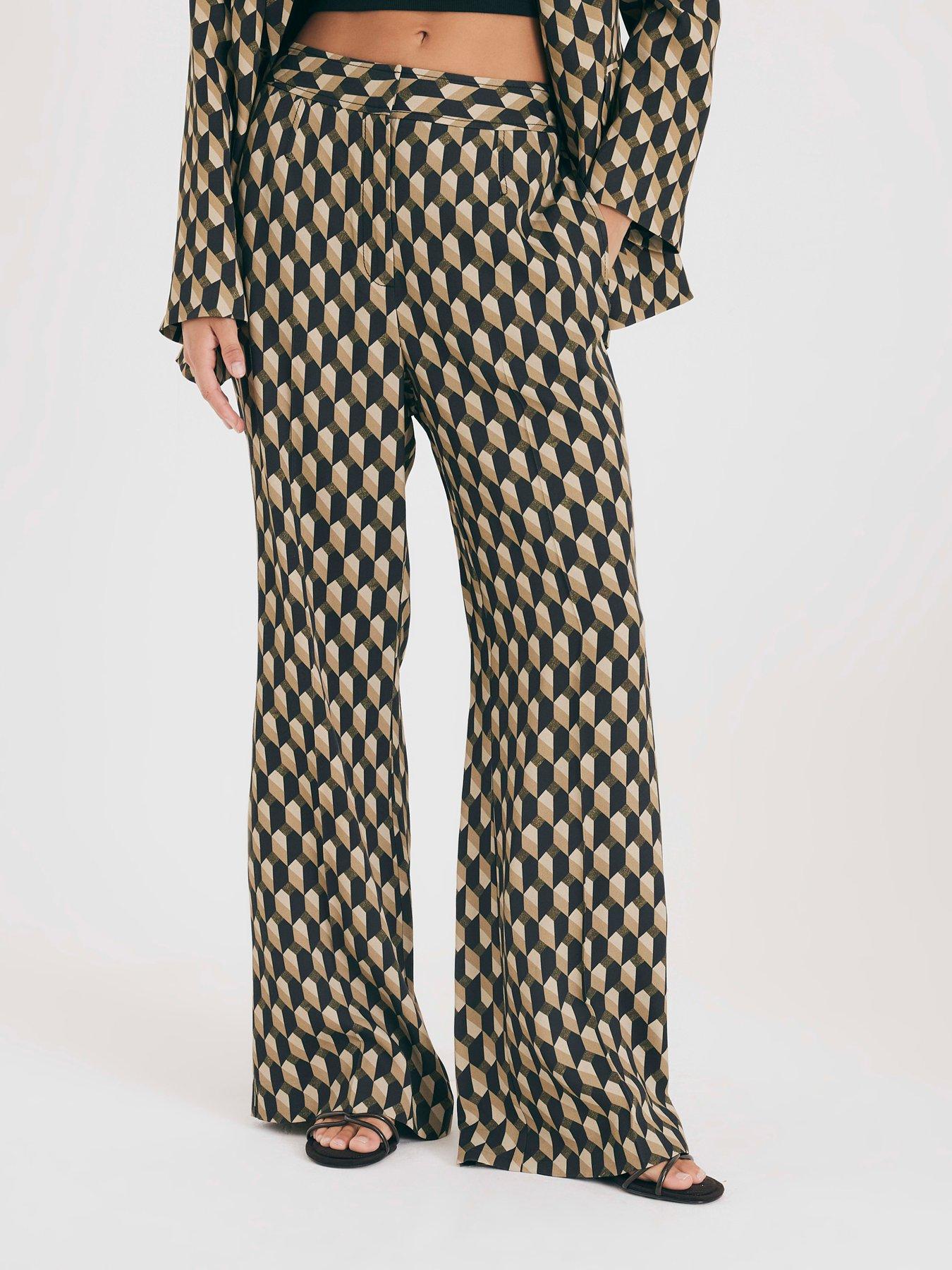  image of river-island-geometric-skinny-flared-trousers-green