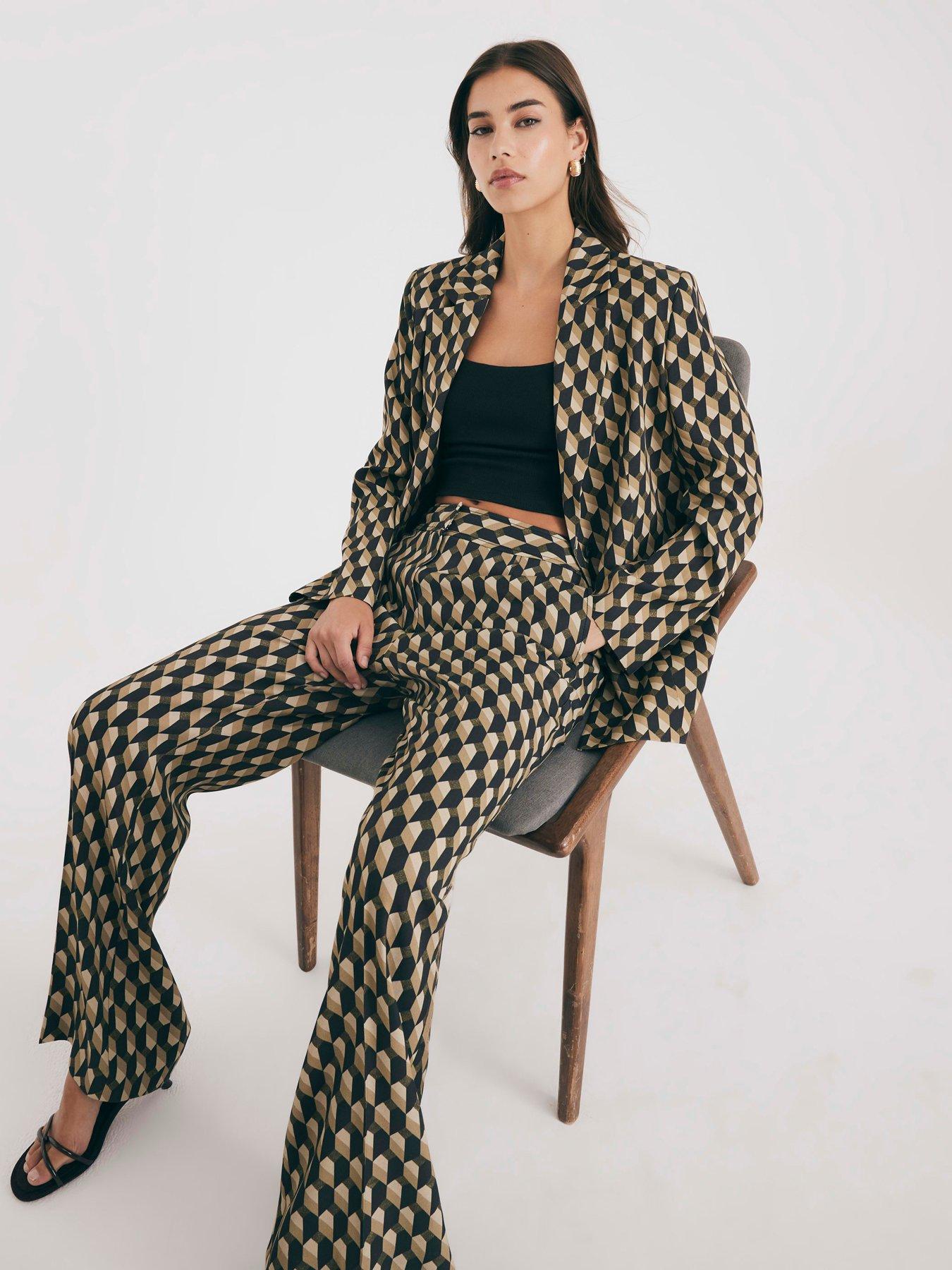  image of river-island-geometric-skinny-flared-trousers-green