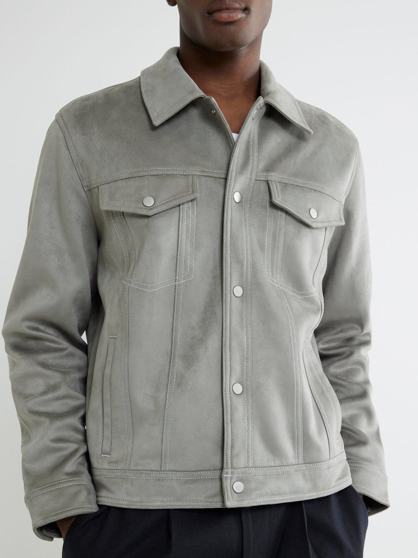 Image 2 of 4 of River Island Regular Fit Faux Suede Western Jacket - Grey