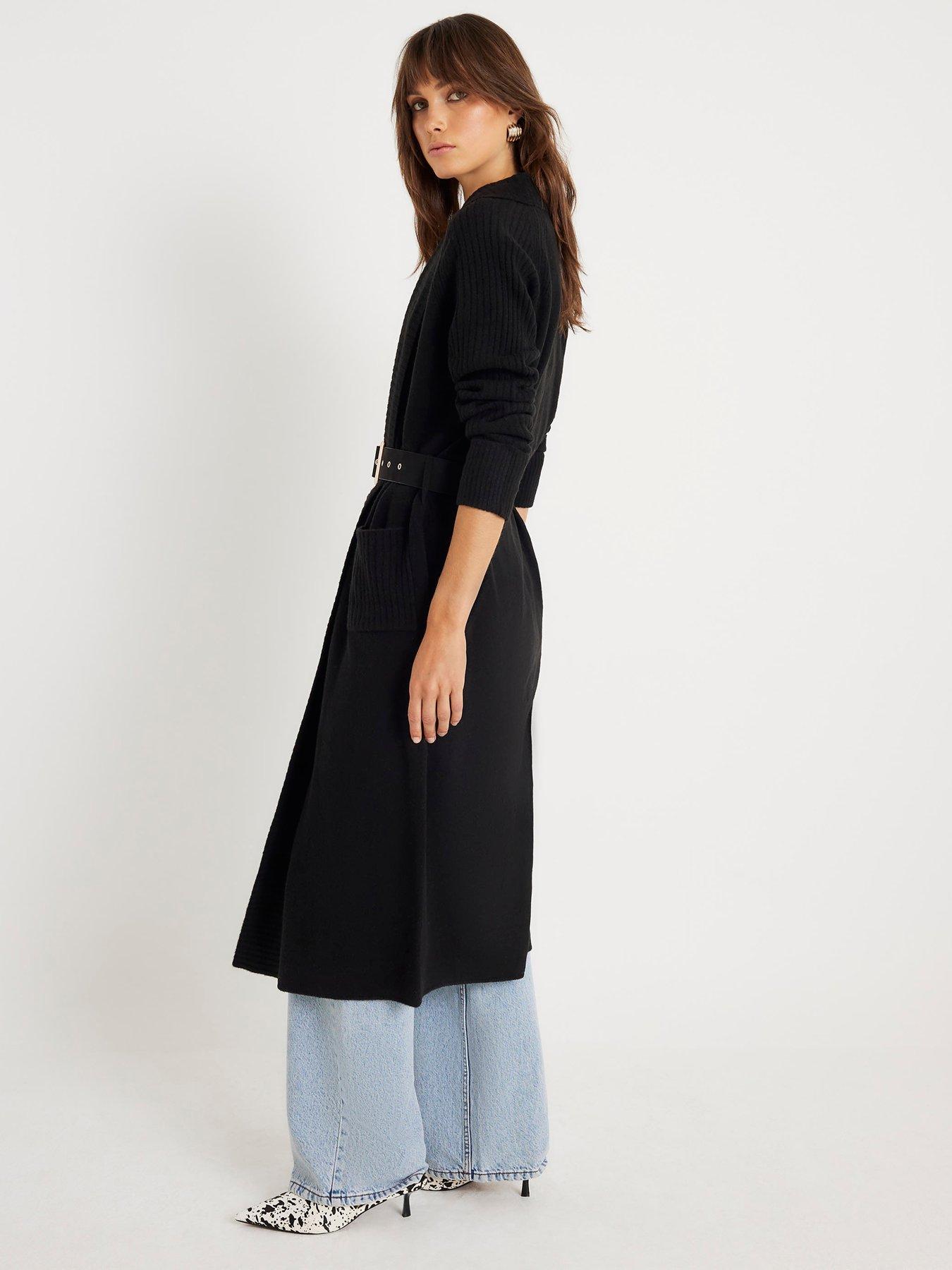Image 4 of 4 of River Island Knitted Belted Maxi Cardigan - Black