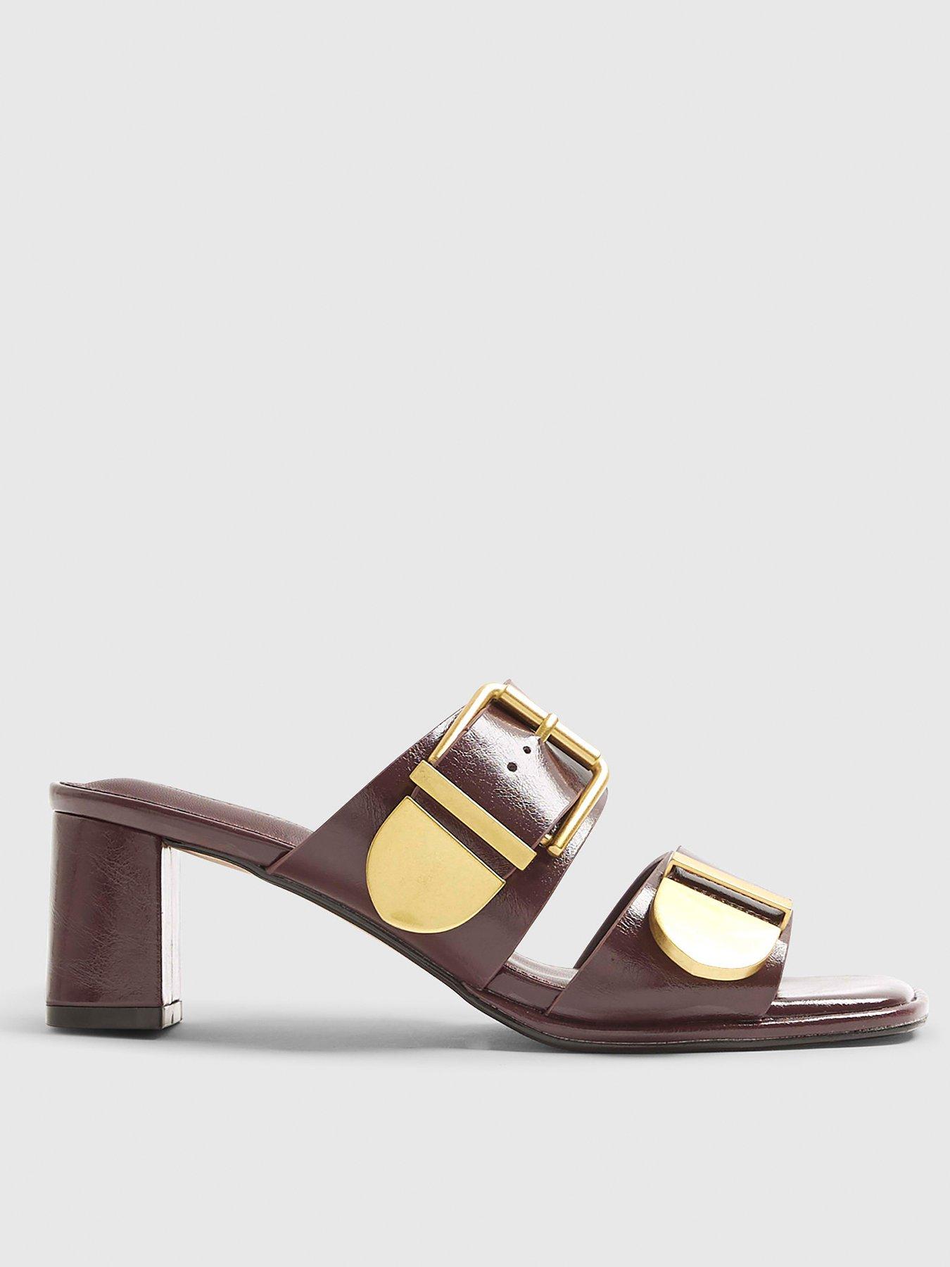 River Island Double Buckle Mule Sandals - Dark Red