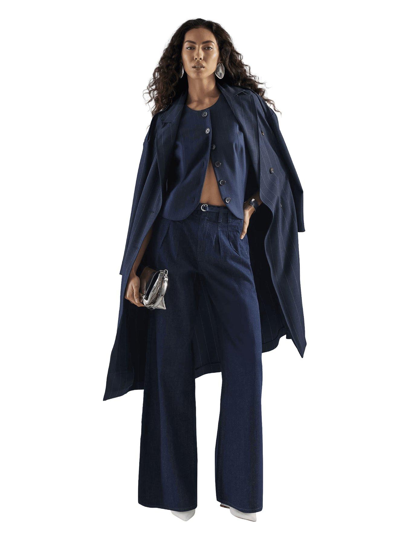 River Island Wide Leg Tie Front Jeans - Blue