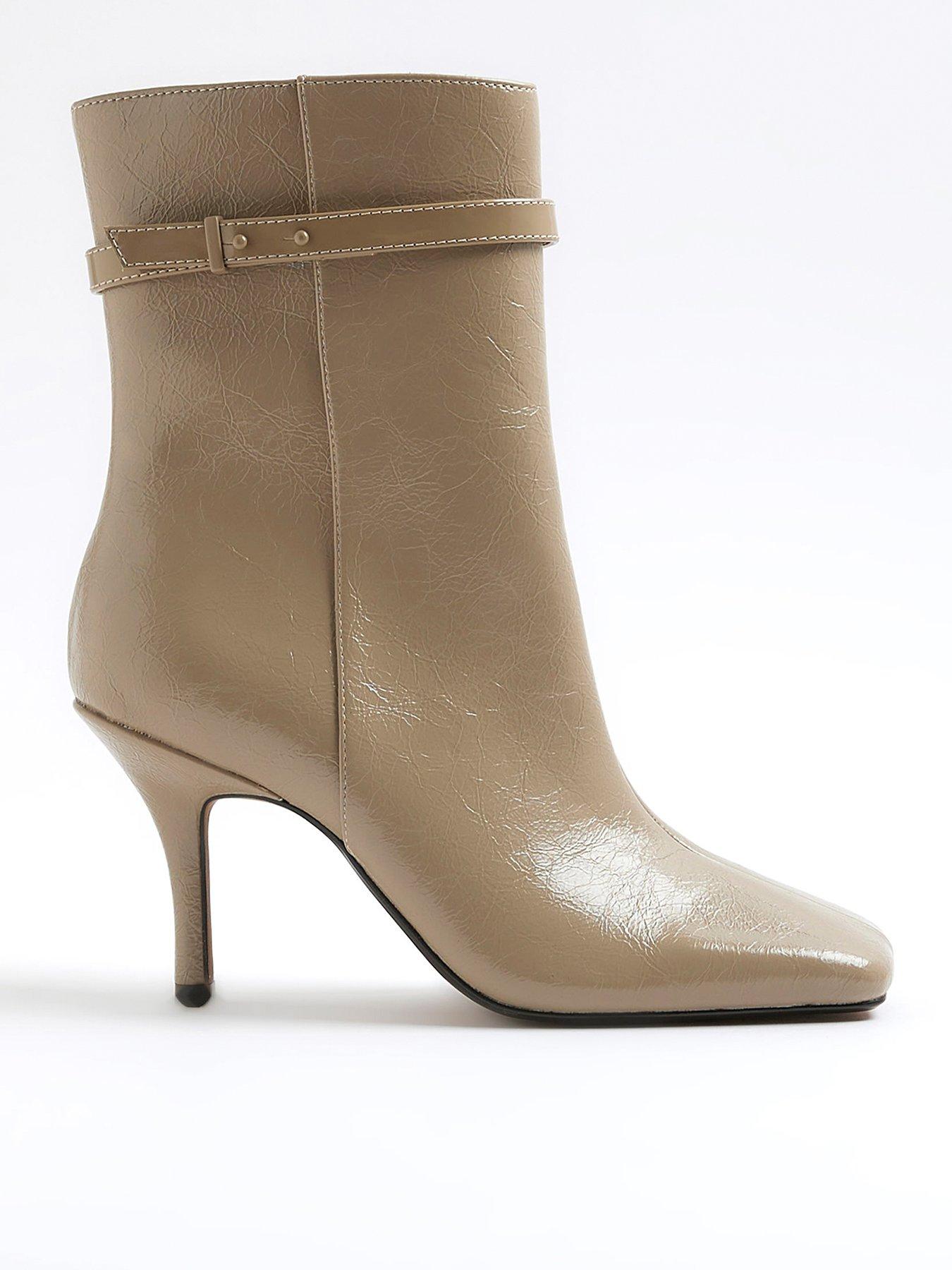 Image 2 of 5 of River Island Square Toe Heeled Ankle Boots - Beige