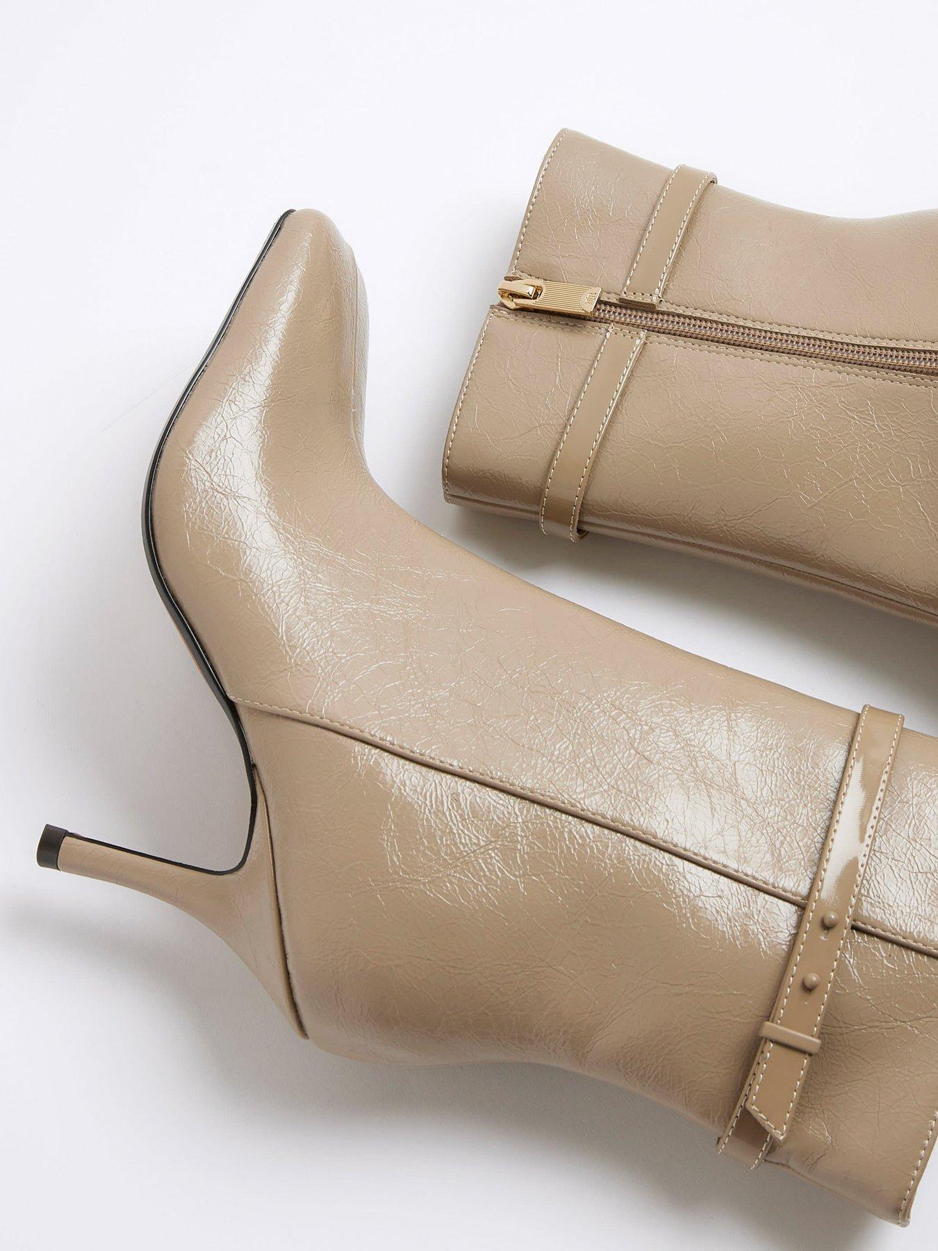 Image 5 of 5 of River Island Square Toe Heeled Ankle Boots - Beige