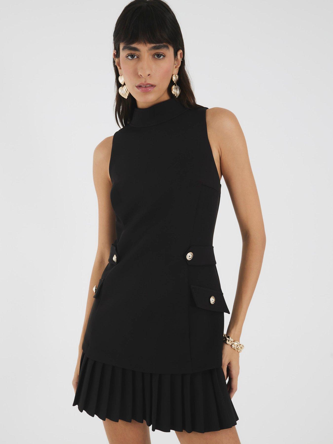 Image 1 of 4 of River Island Pleated Hybrid Mini Dress - Black