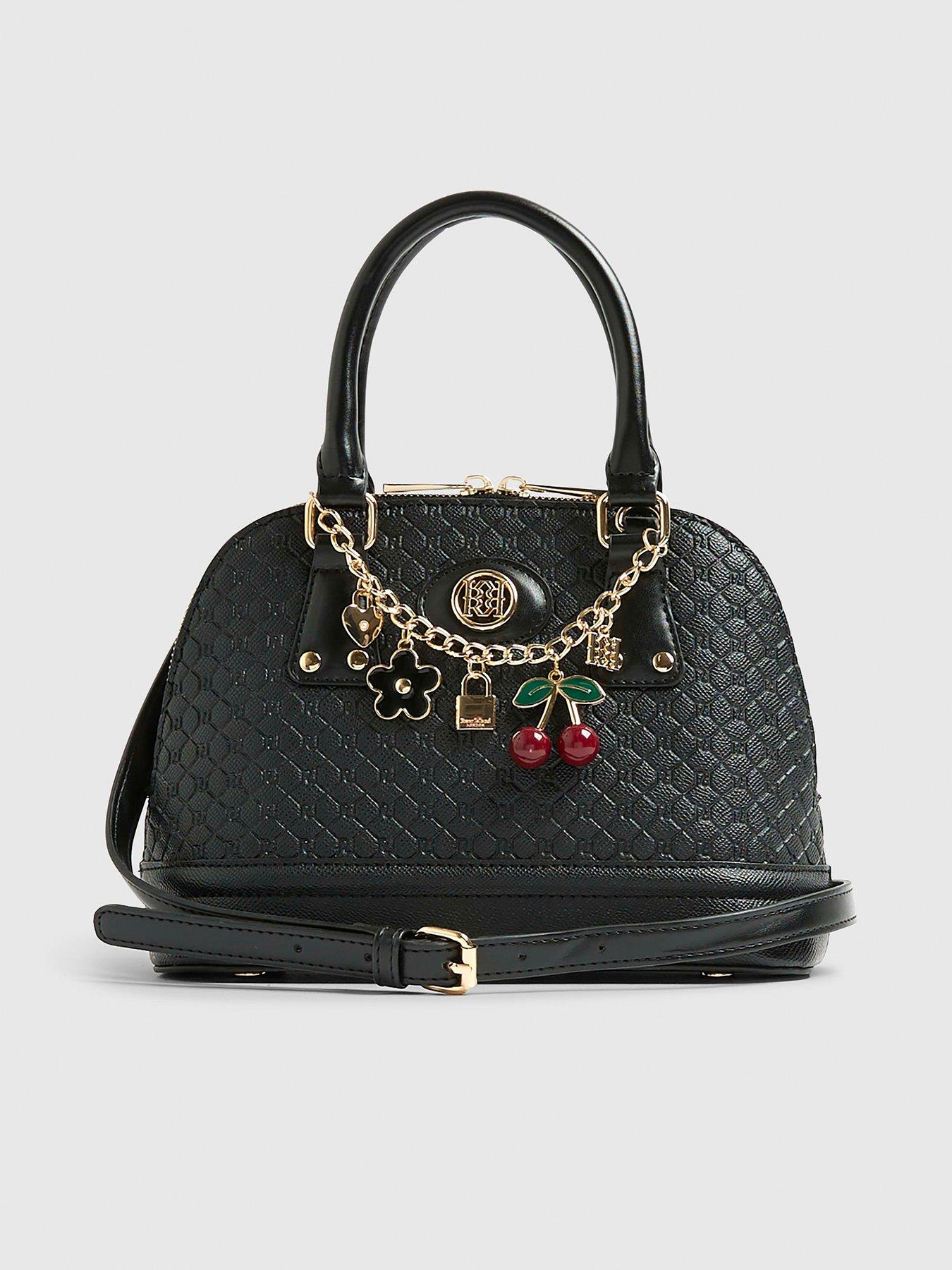 River Island Embossed Monogram Print Charm Tote Bag - Black