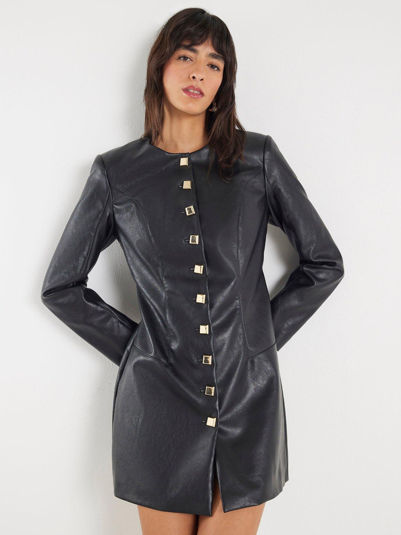 River Island Faux Leather Long Sleeve Mini Dress - Black