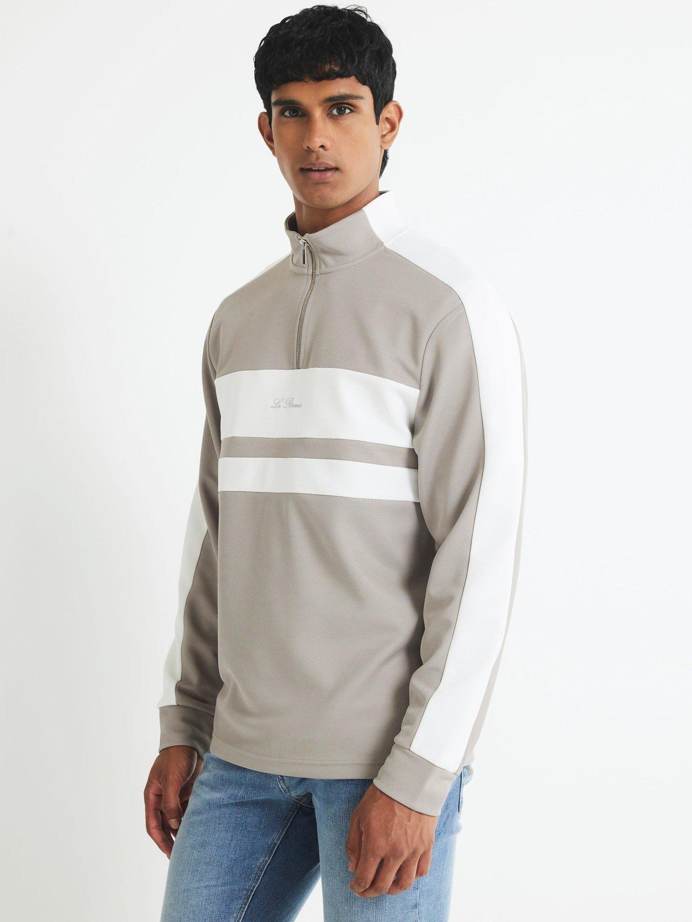 River Island Slim Fit Colour Block Funnel Sweatshirt - Grey