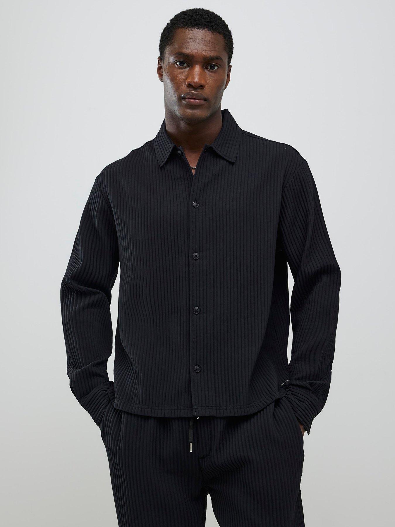 River Island Boxy Fit Plisse Shirt - Black