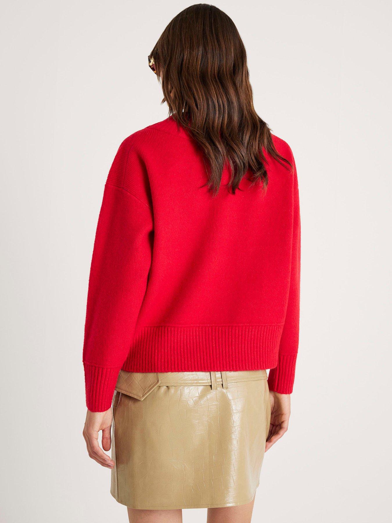 Image 2 of 4 of River Island Knitted V Neck Jumper - Red
