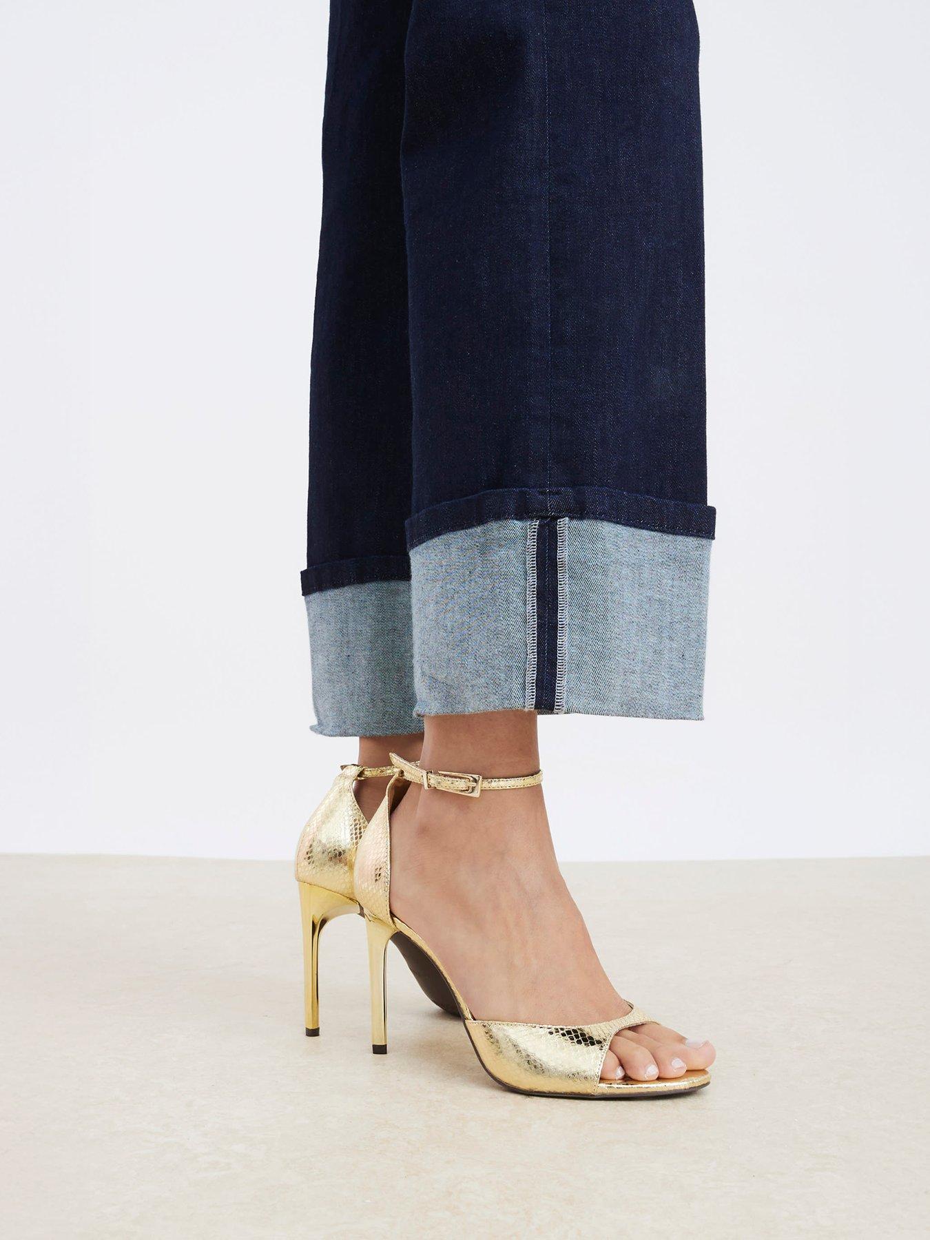 Image 1 of 5 of River Island Closed Back Open Toe Heels - Gold