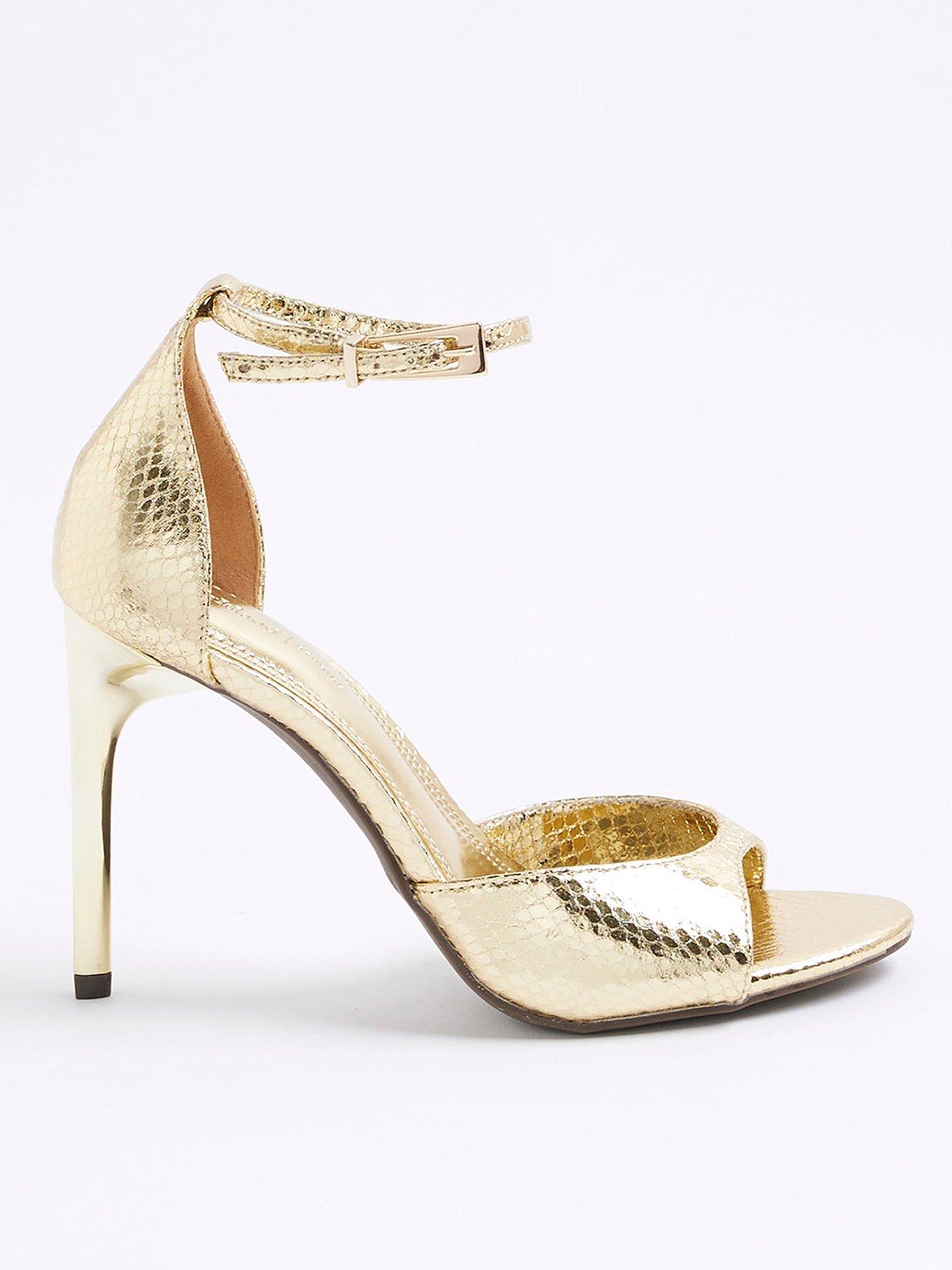 Image 2 of 5 of River Island Closed Back Open Toe Heels - Gold