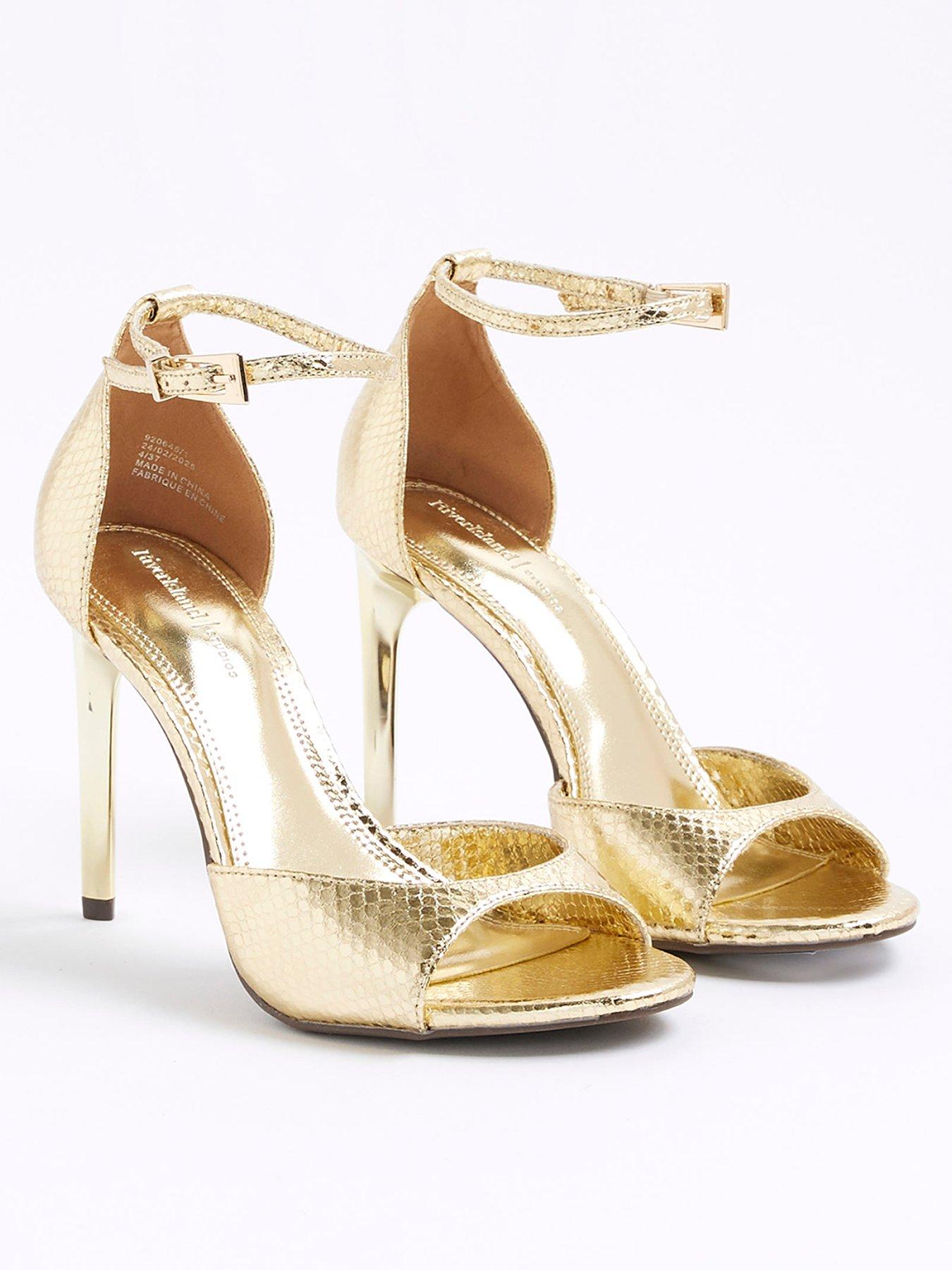 Image 3 of 5 of River Island Closed Back Open Toe Heels - Gold