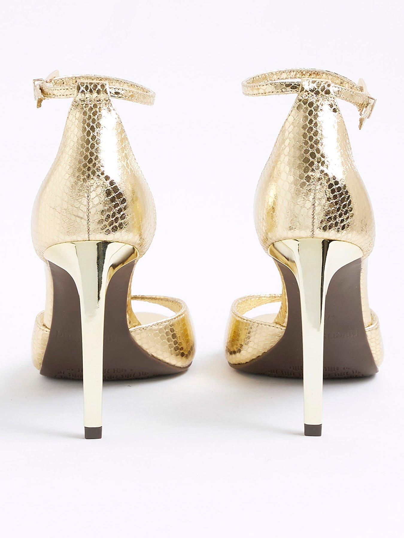 Image 4 of 5 of River Island Closed Back Open Toe Heels - Gold