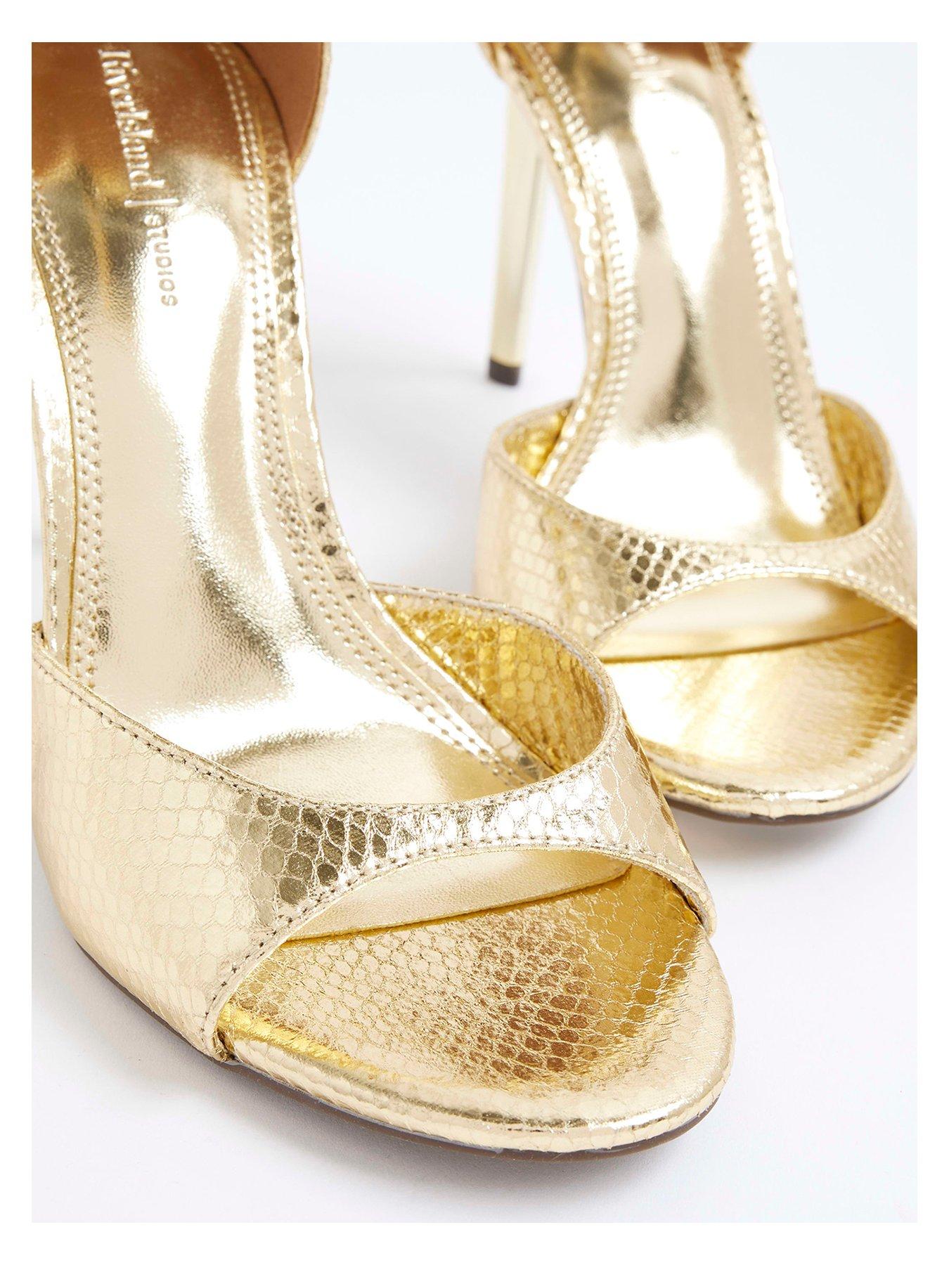 Image 5 of 5 of River Island Closed Back Open Toe Heels - Gold