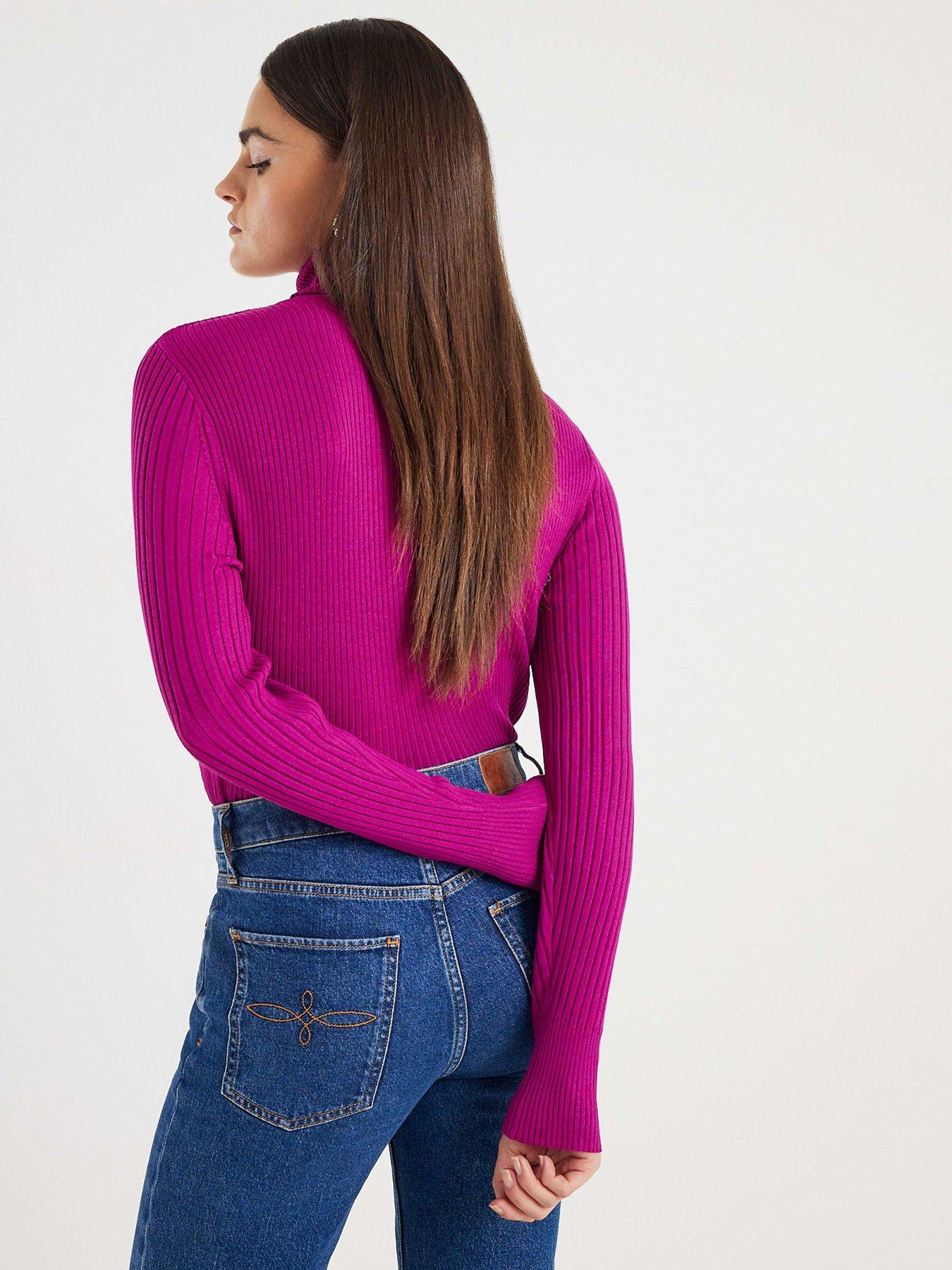  image of river-island-knit-ribbed-roll-neck-top-pink