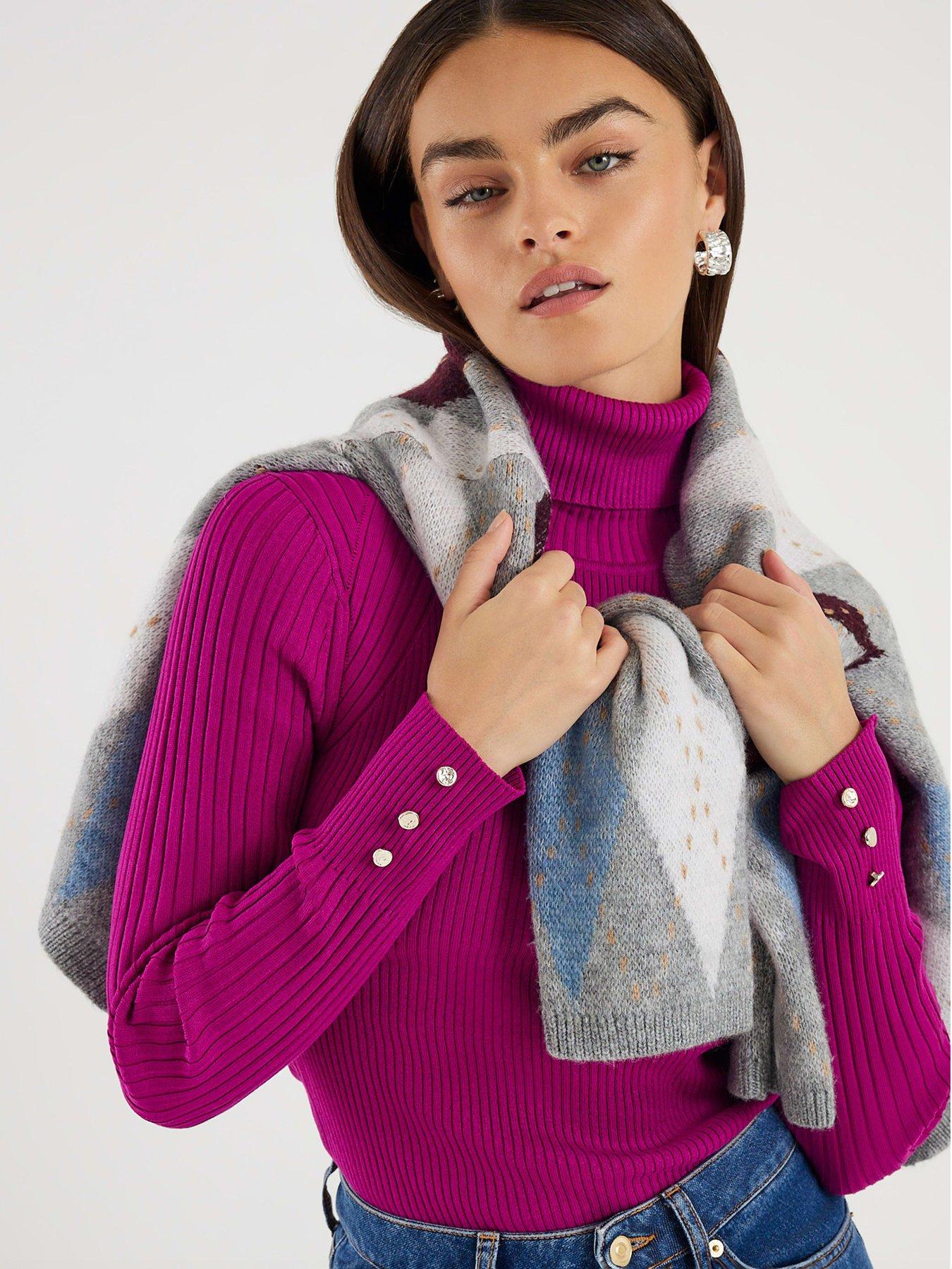  image of river-island-knit-ribbed-roll-neck-top-pink