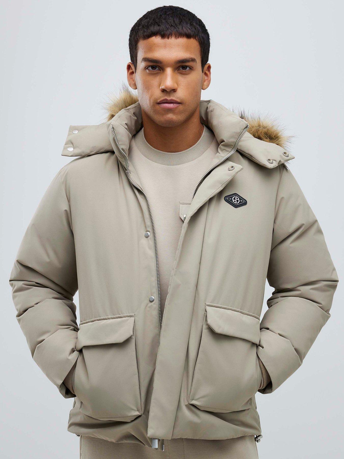  image of river-island-cream-premium-fur-trim-puffer-jacket-natural
