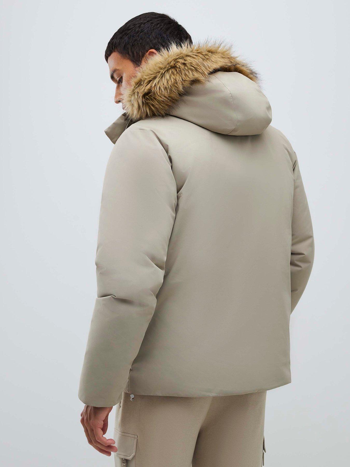  image of river-island-cream-premium-fur-trim-puffer-jacket-natural