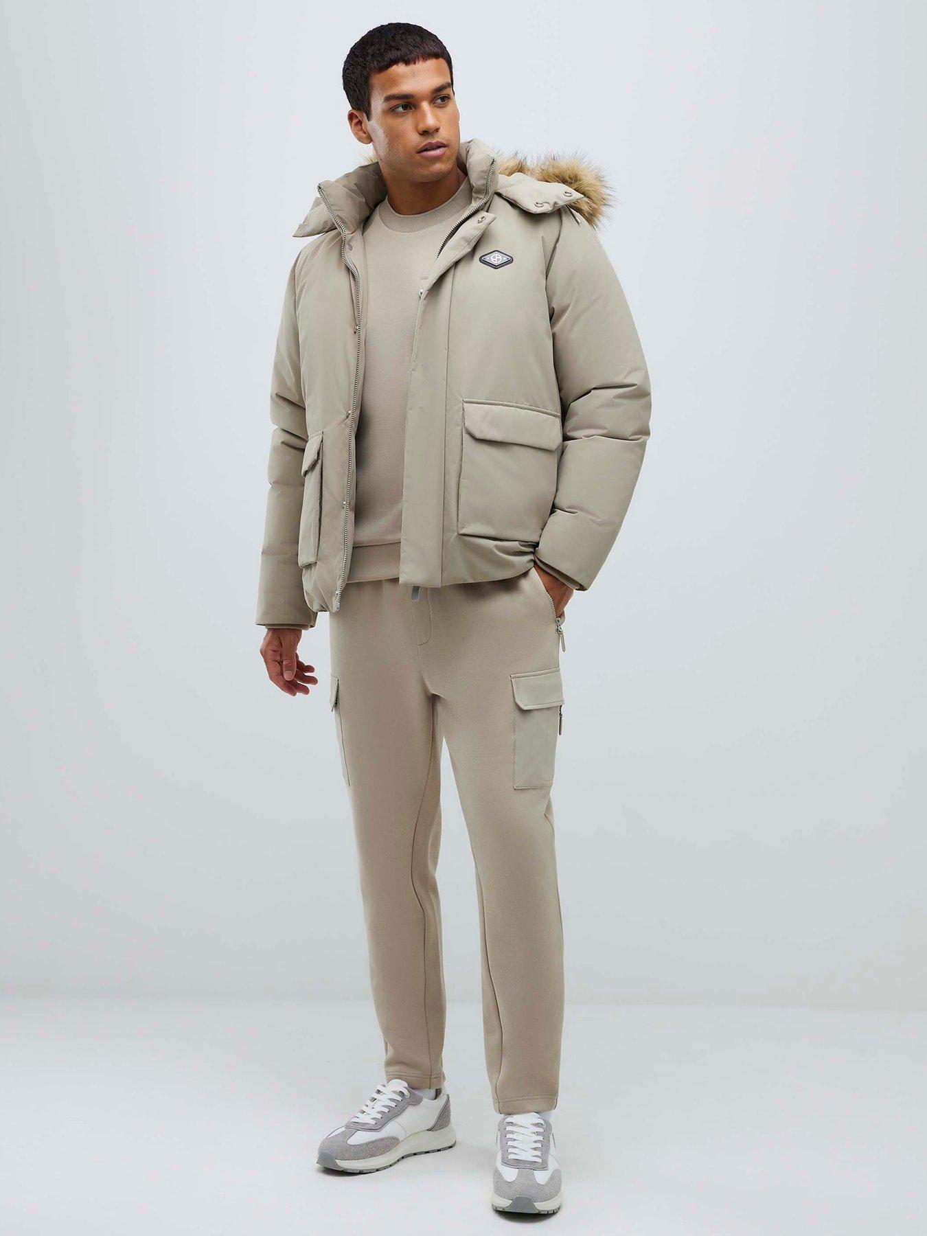  image of river-island-cream-premium-fur-trim-puffer-jacket-natural
