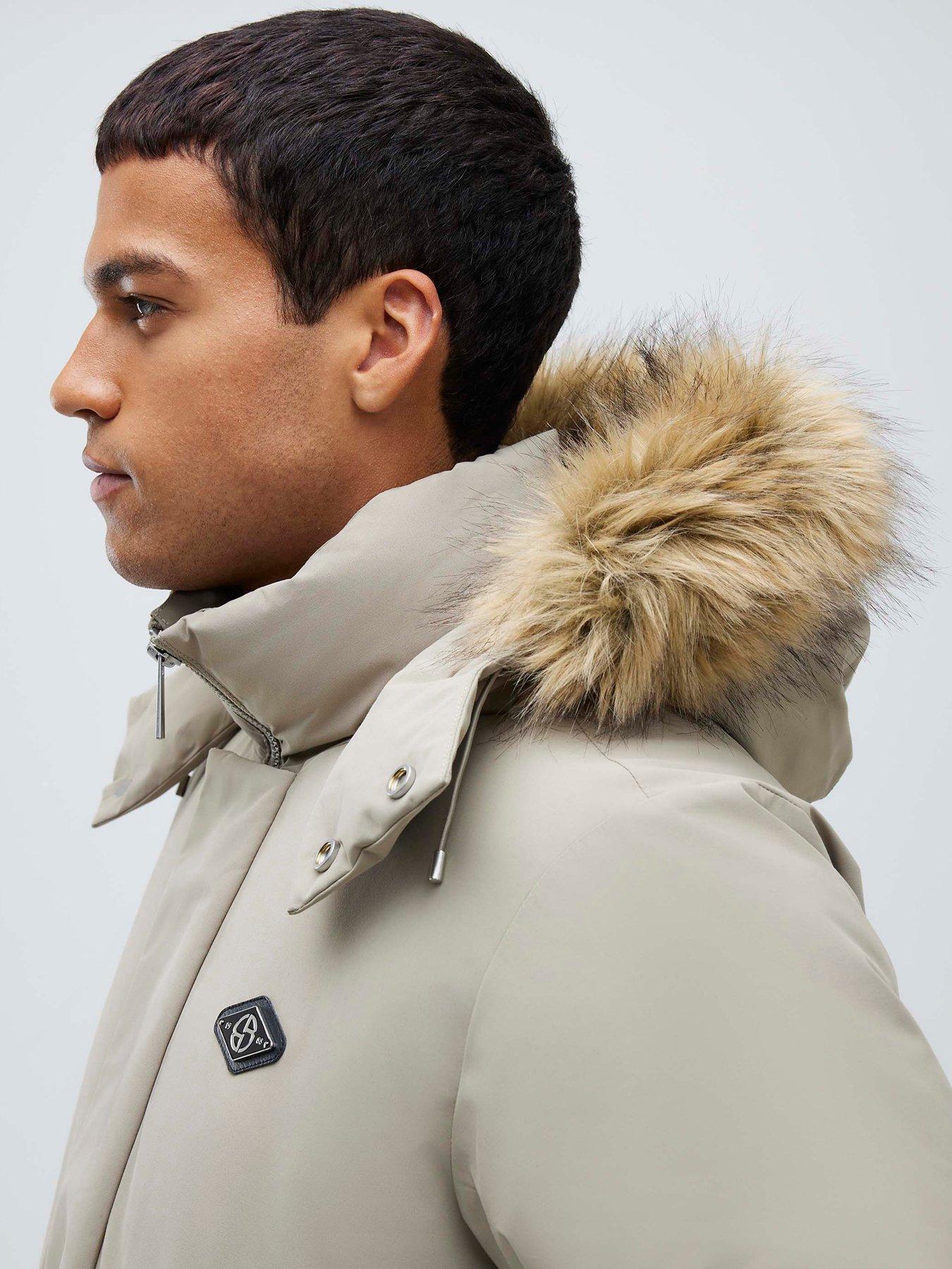  image of river-island-cream-premium-fur-trim-puffer-jacket-natural
