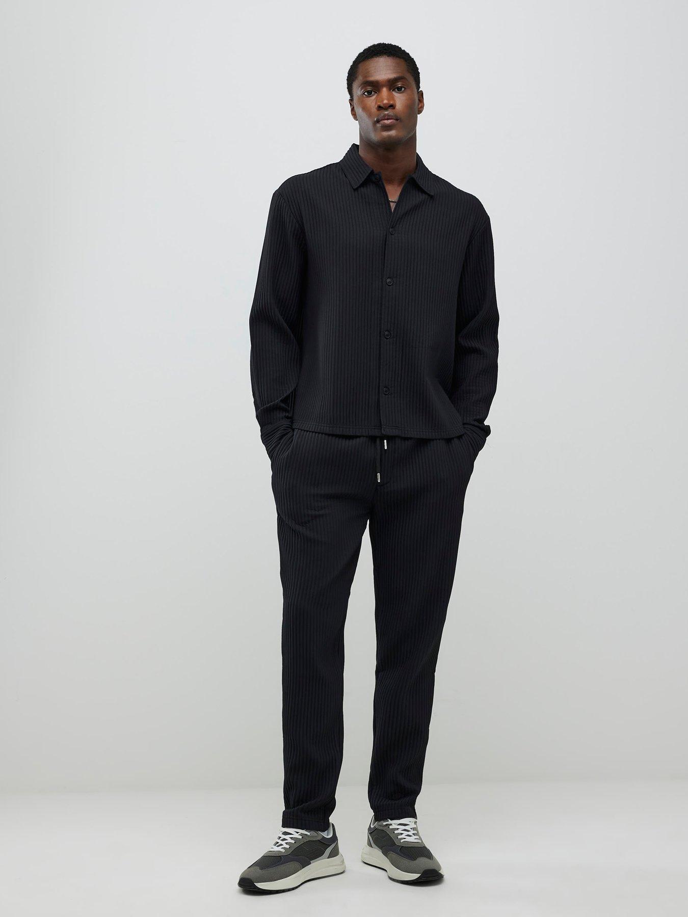 River Island Slim Fit Plisse Joggers - Black