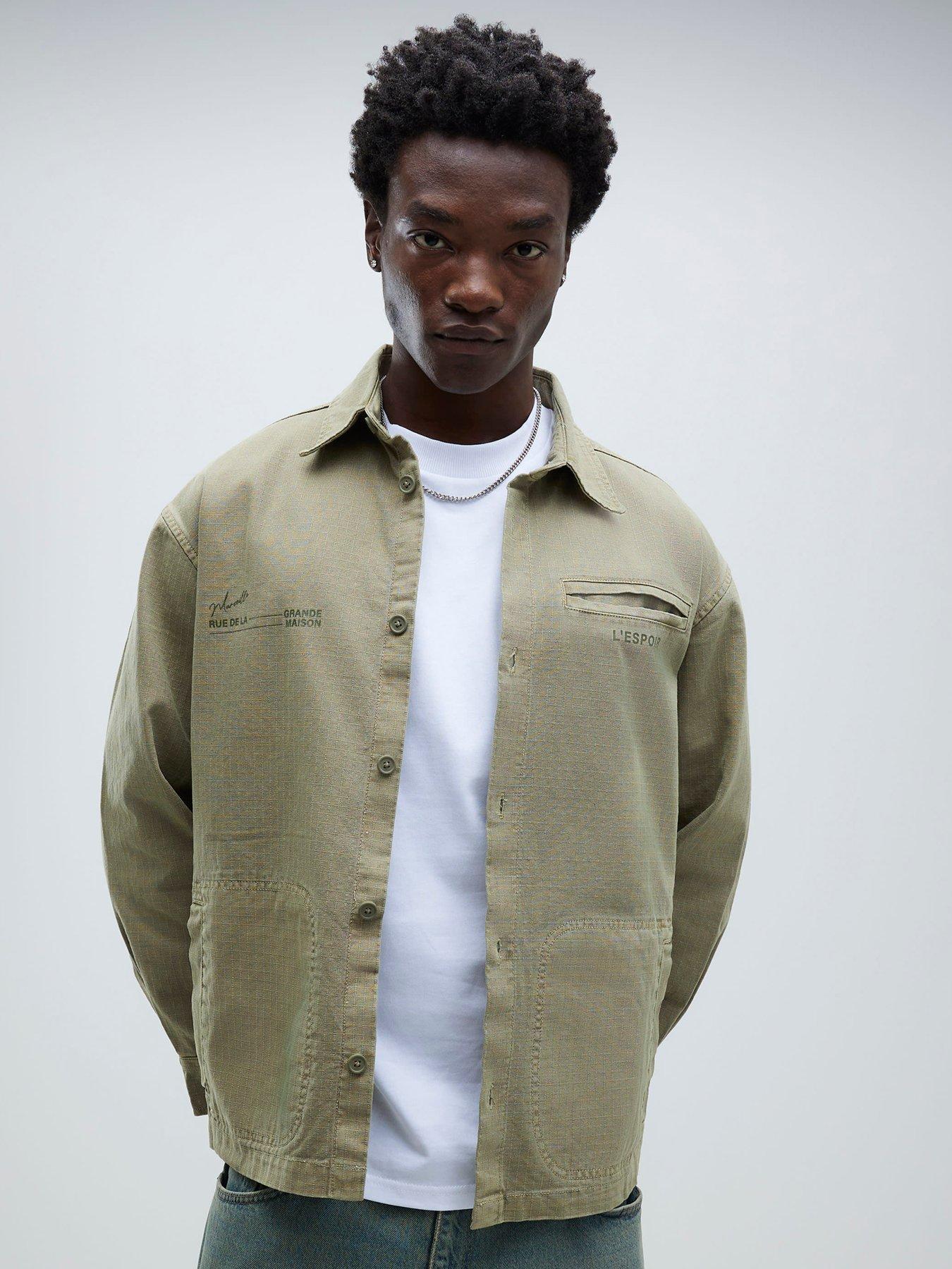  image of river-island-long-sleeve-lespoir-graphic-overshirt-green
