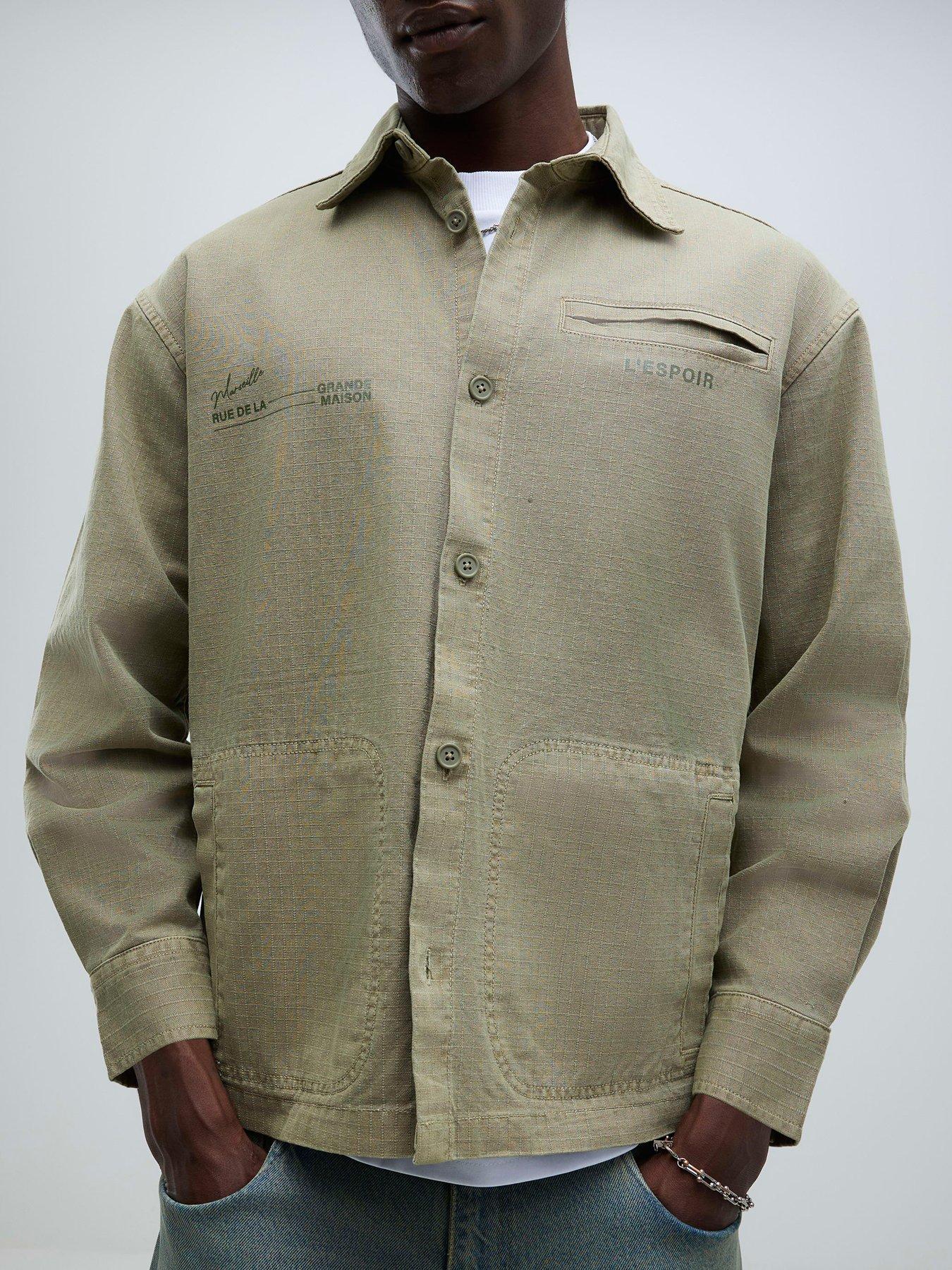  image of river-island-long-sleeve-lespoir-graphic-overshirt-green