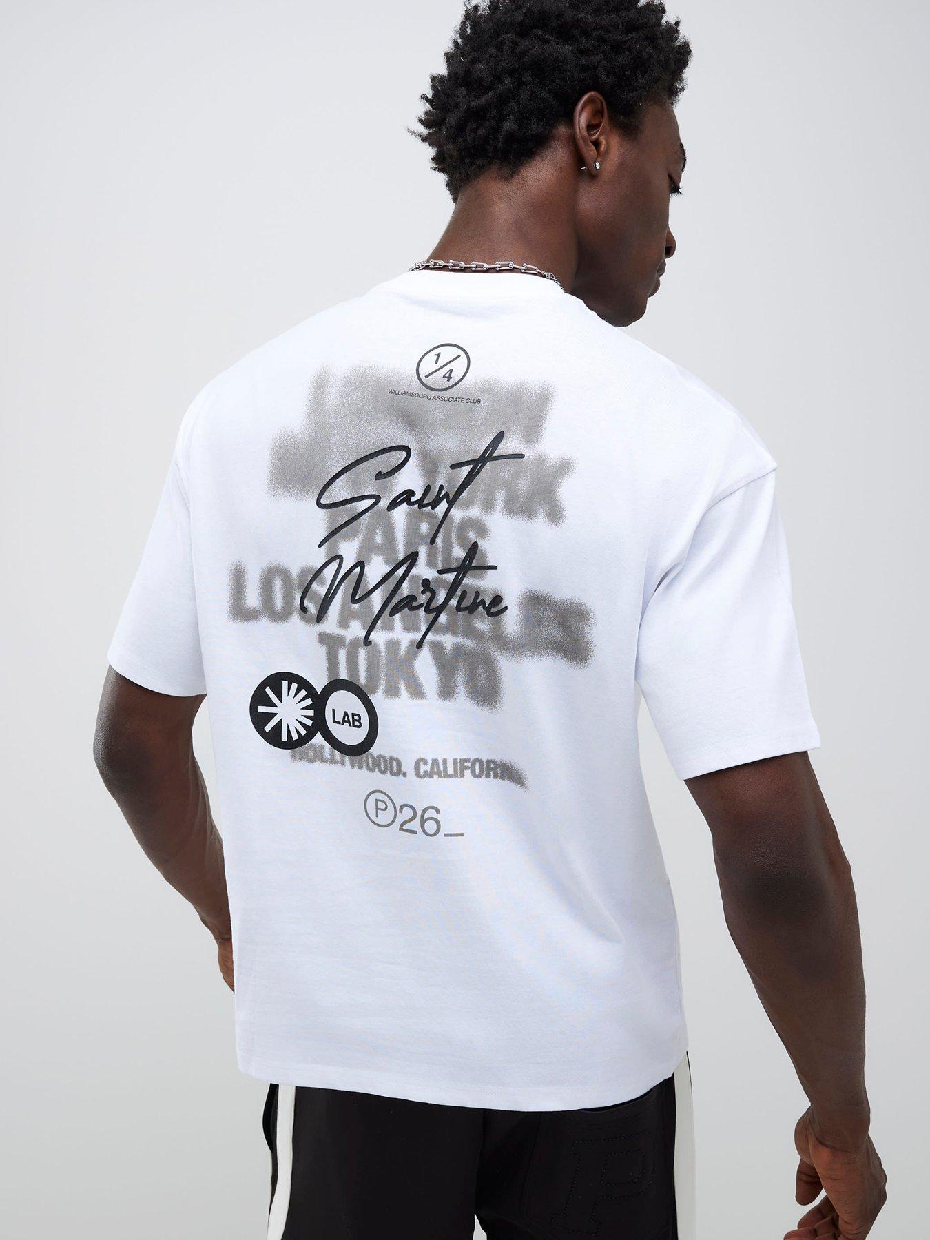 Image 1 of 4 of River Island Oversized Fit City Stacked T-shirt - White