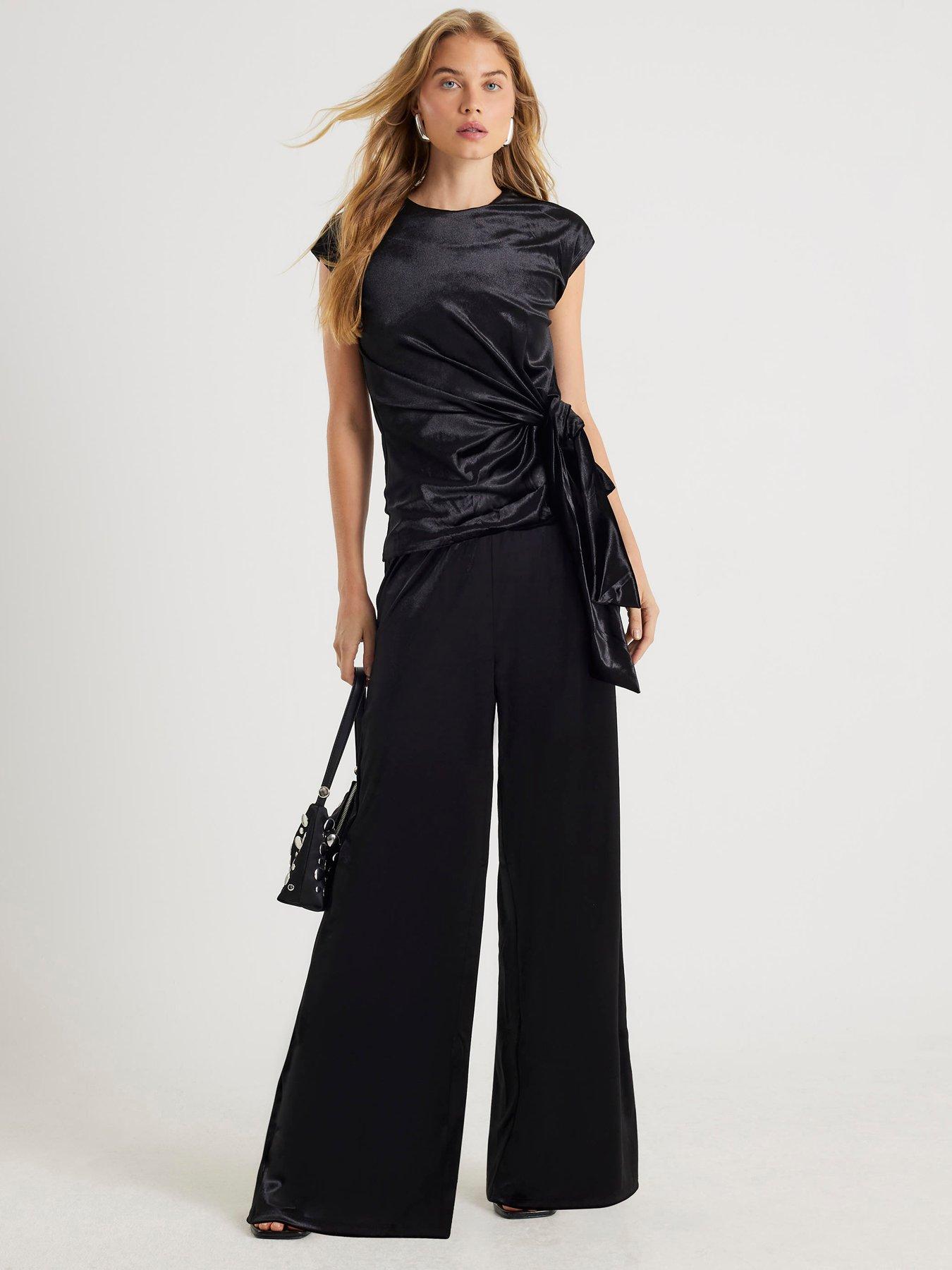 River Island Velvet Wide Leg Jogger - Black