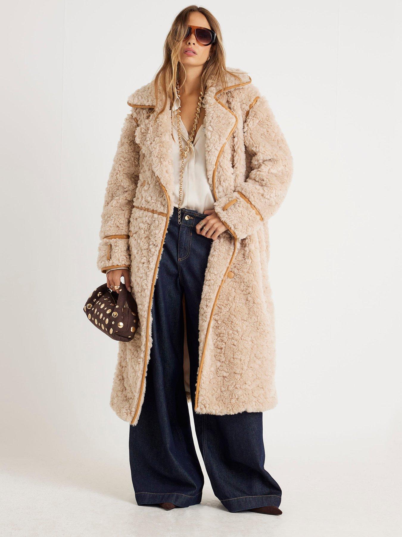 River Island Faux Shearling Coat - Cream