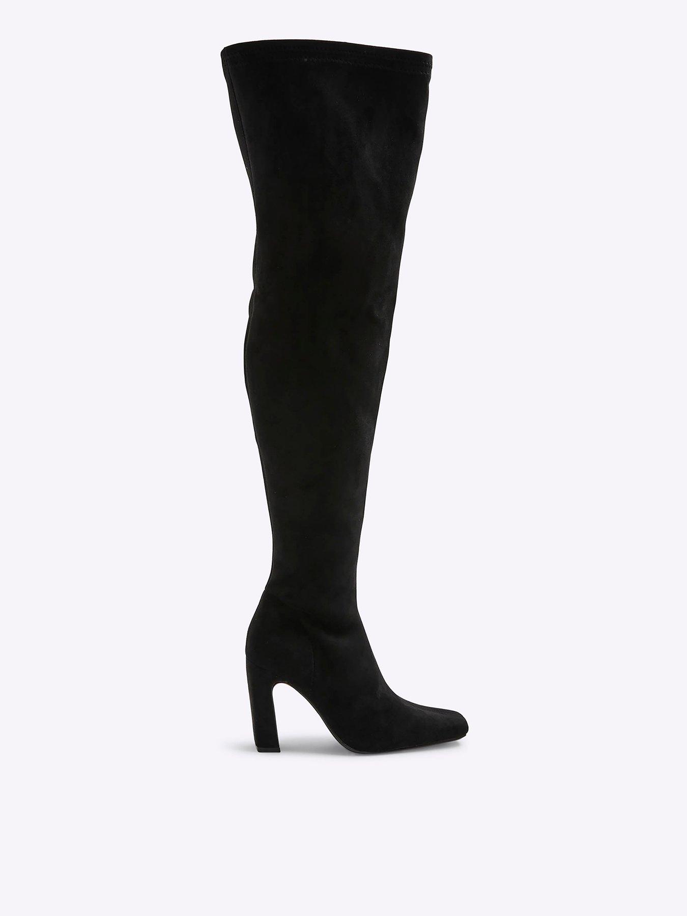  image of river-island-thigh-high-stretch-heeled-boots-black