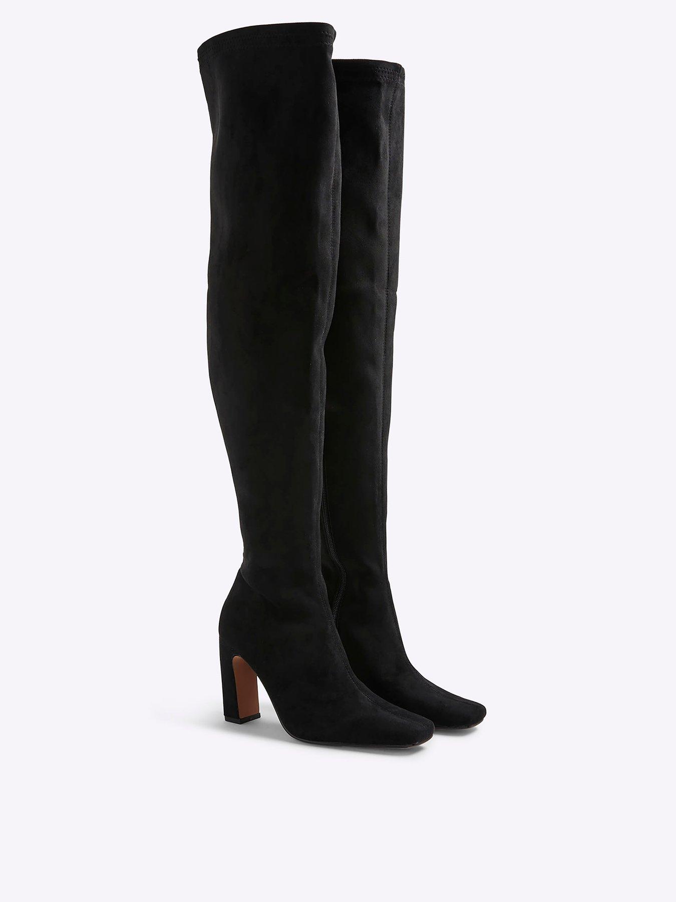  image of river-island-thigh-high-stretch-heeled-boots-black