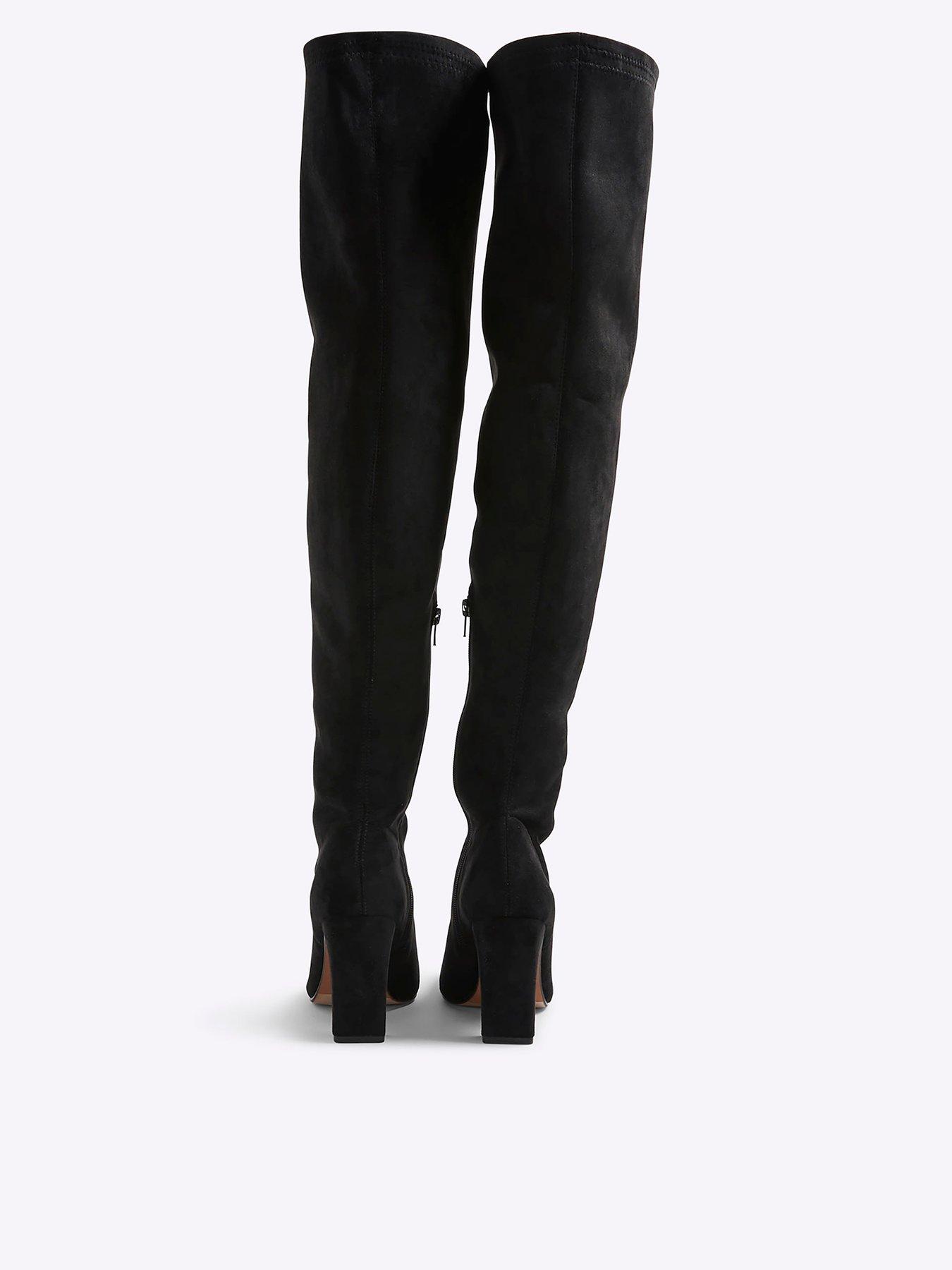  image of river-island-thigh-high-stretch-heeled-boots-black