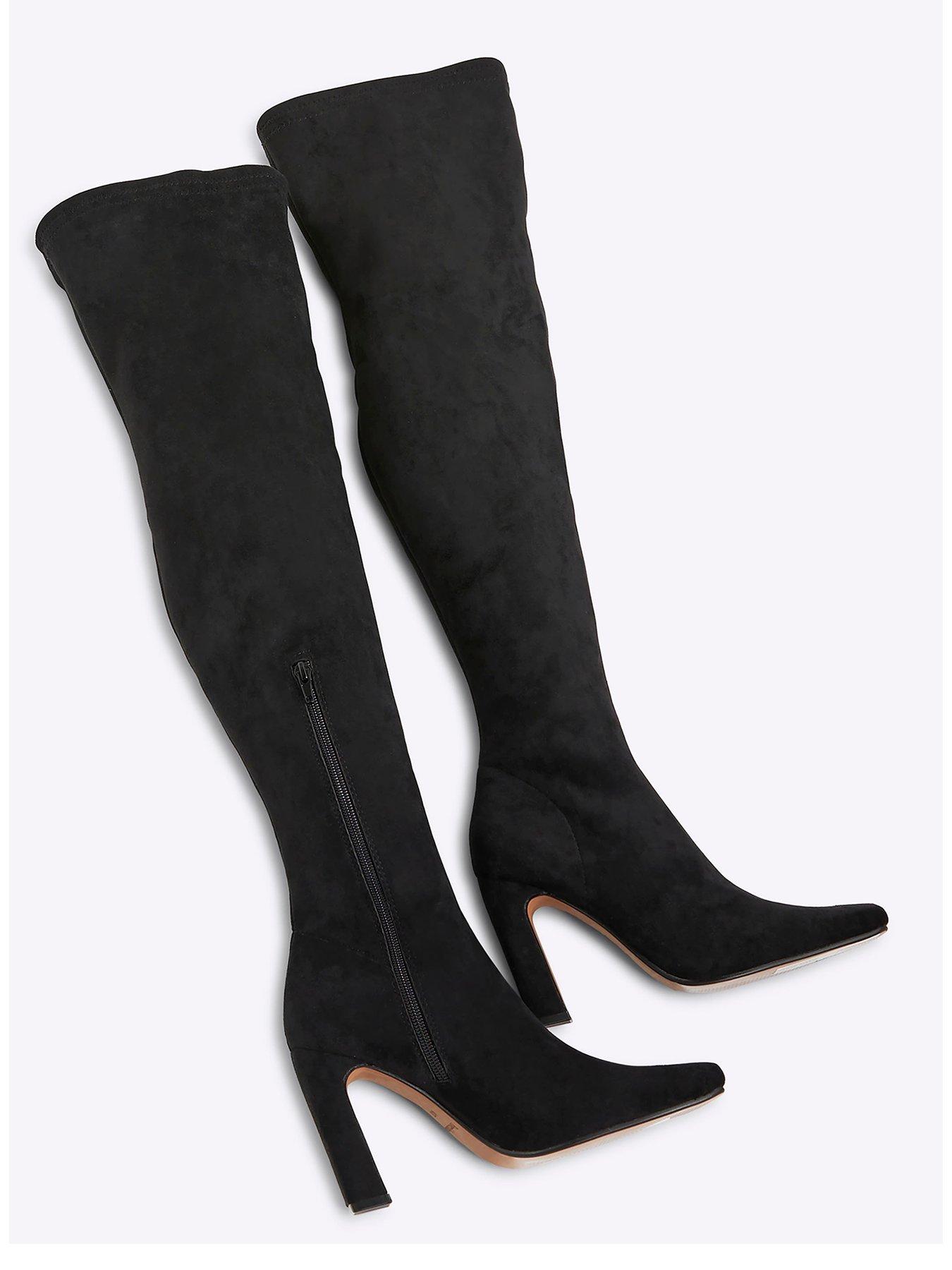 image of river-island-thigh-high-stretch-heeled-boots-black