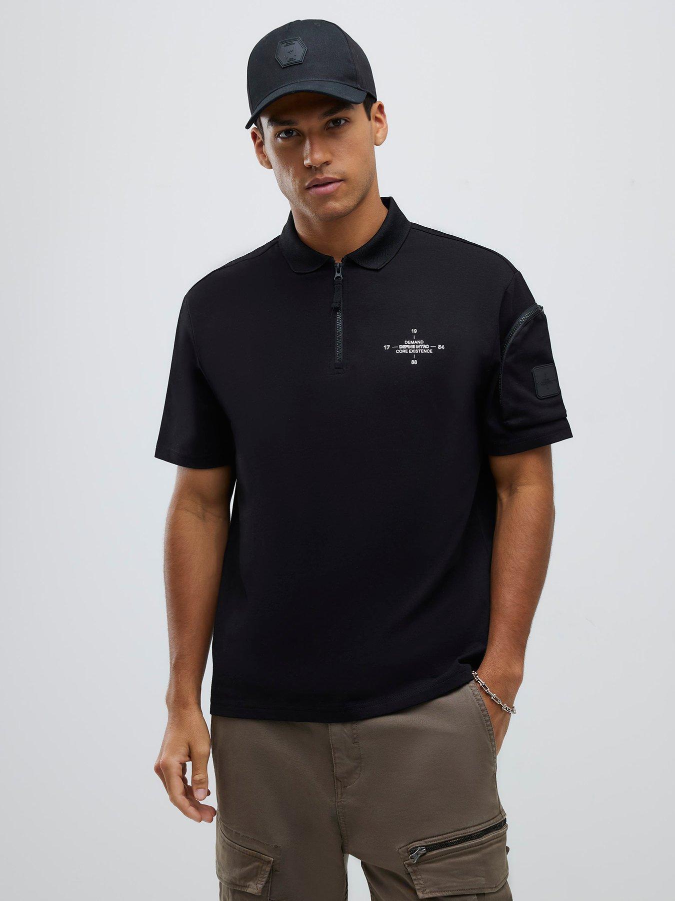 River Island Regular Fit Arm Badge Pocket Polo Shirt - Black