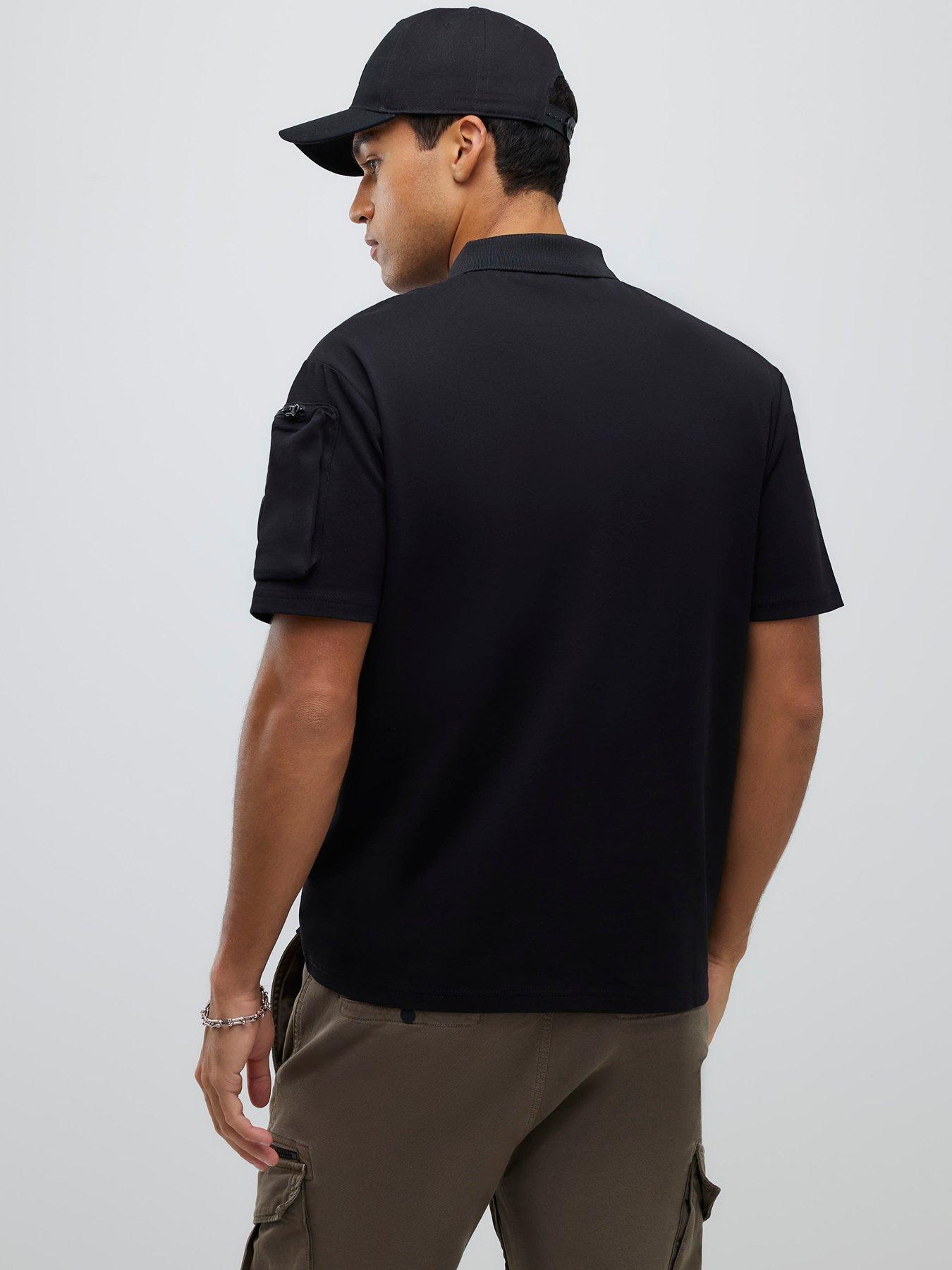 Image 2 of 4 of River Island Regular Fit Arm Badge Pocket Polo Shirt - Black