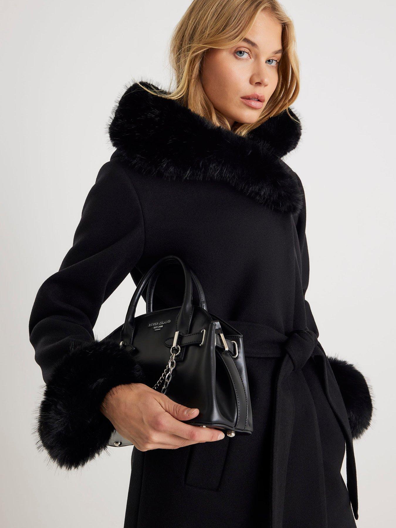  image of river-island-faux-fur-trim-hooded-coat-black