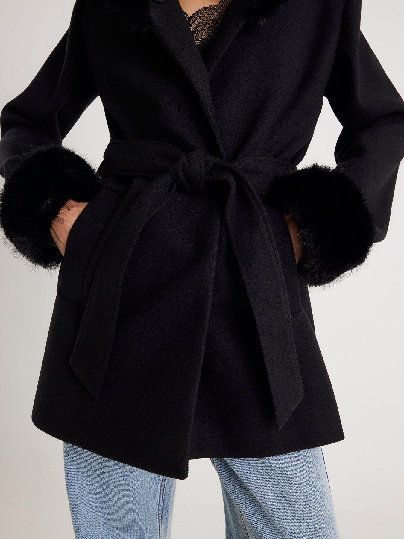  image of river-island-faux-fur-trim-hooded-coat-black