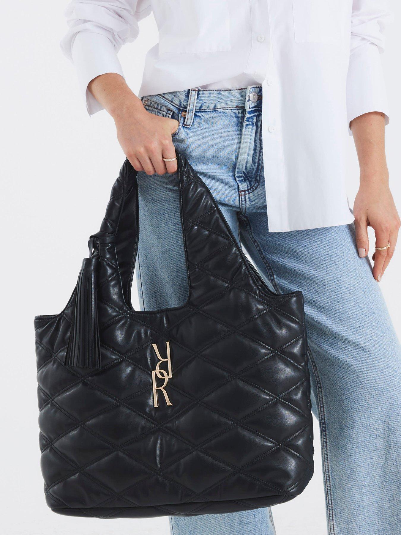 River Island Oversized Quilted Rr Tassel Slouch Bag - Black
