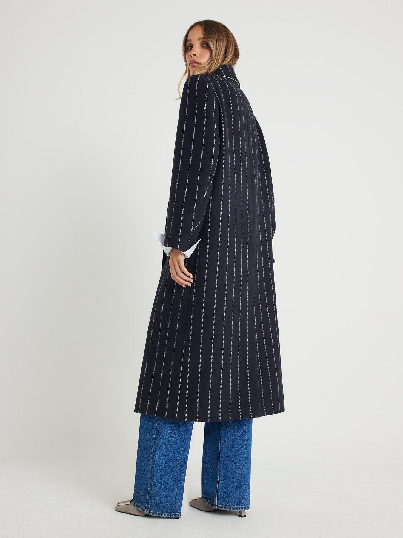 Image 2 of 4 of River Island Pinstripe Double Breasted Coat - Blue