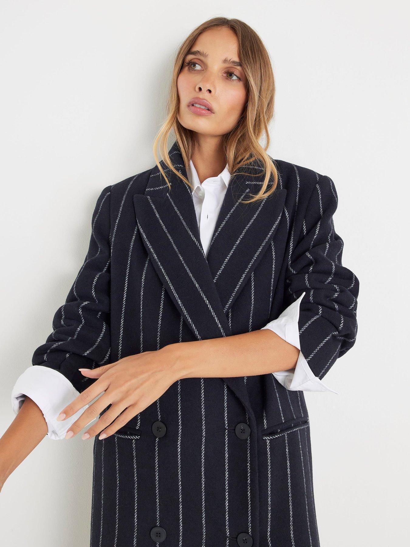 Image 3 of 4 of River Island Pinstripe Double Breasted Coat - Blue