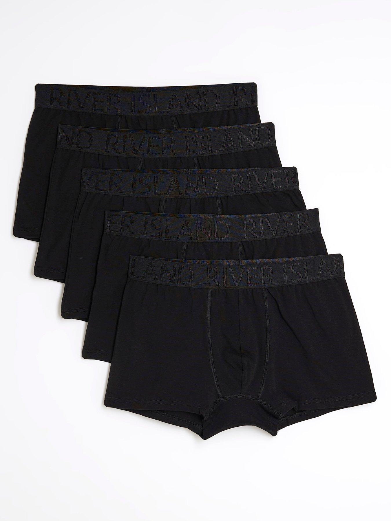 River Island Jacquard Waistband Pack Of 5 Trunks - Black