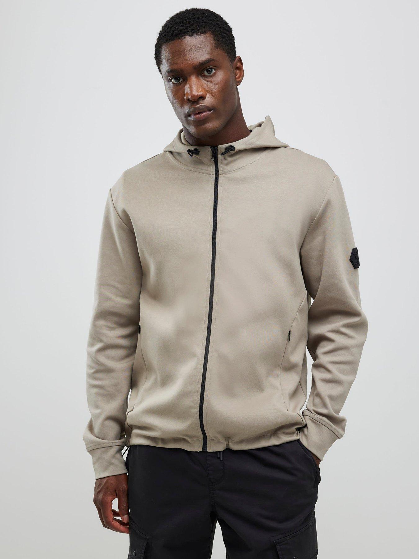  image of river-island-slim-fit-zip-through-hoodie-beige