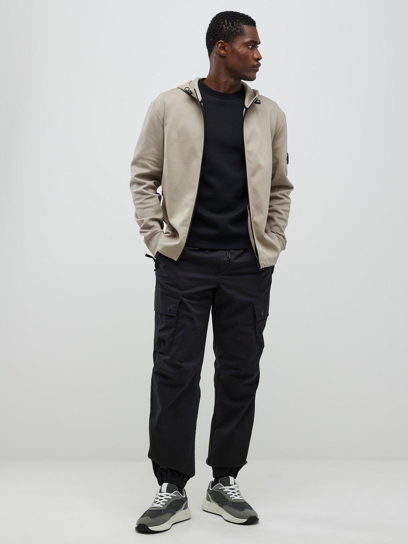  image of river-island-slim-fit-zip-through-hoodie-beige