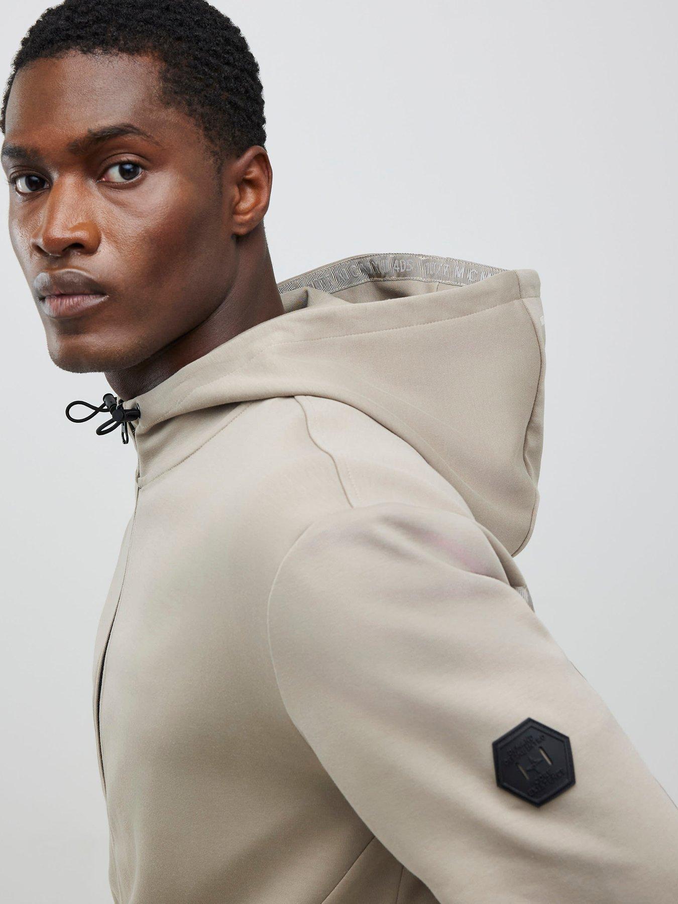  image of river-island-slim-fit-zip-through-hoodie-beige