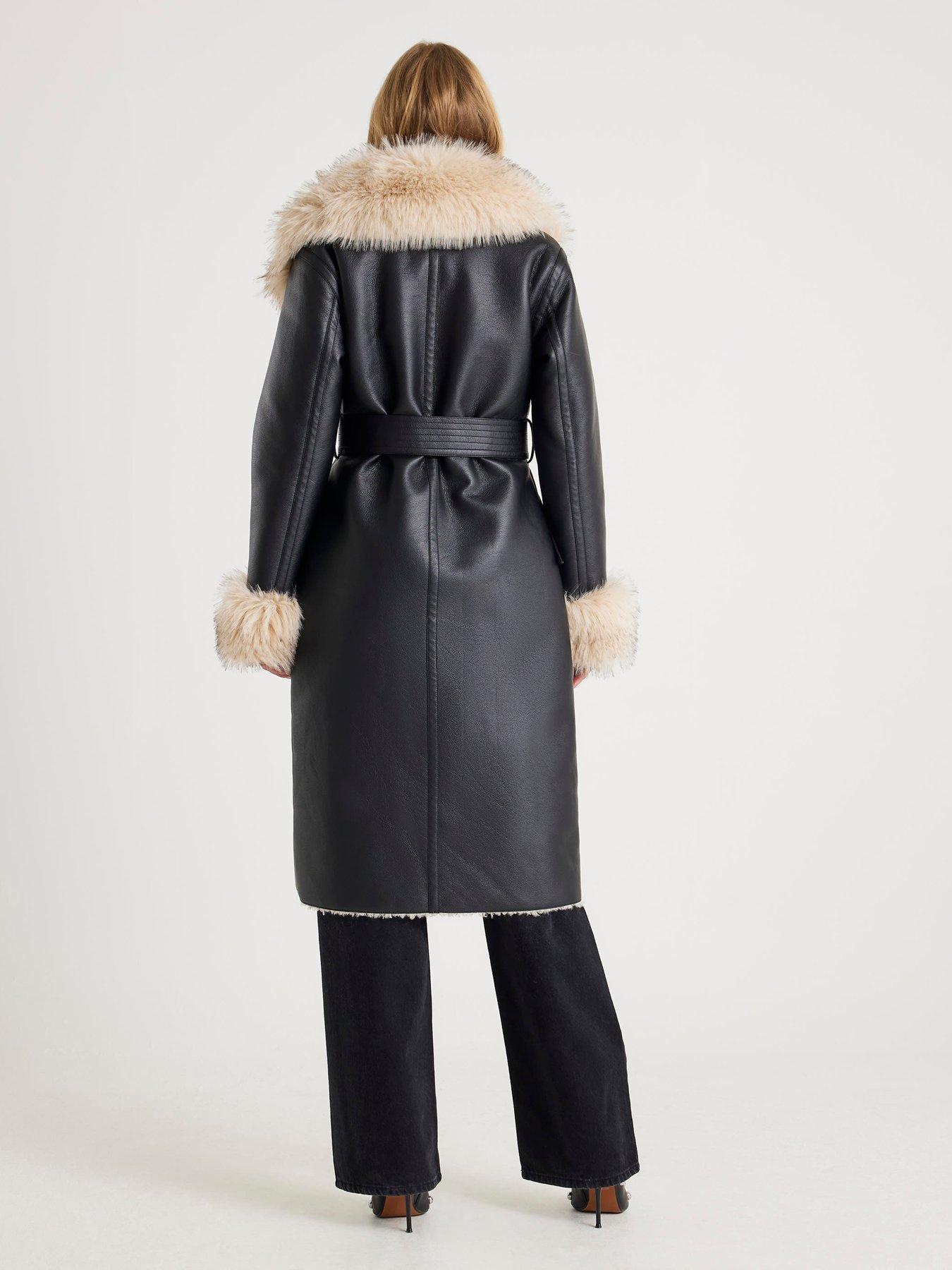  image of river-island-faux-shearling-lined-trench-coat-black