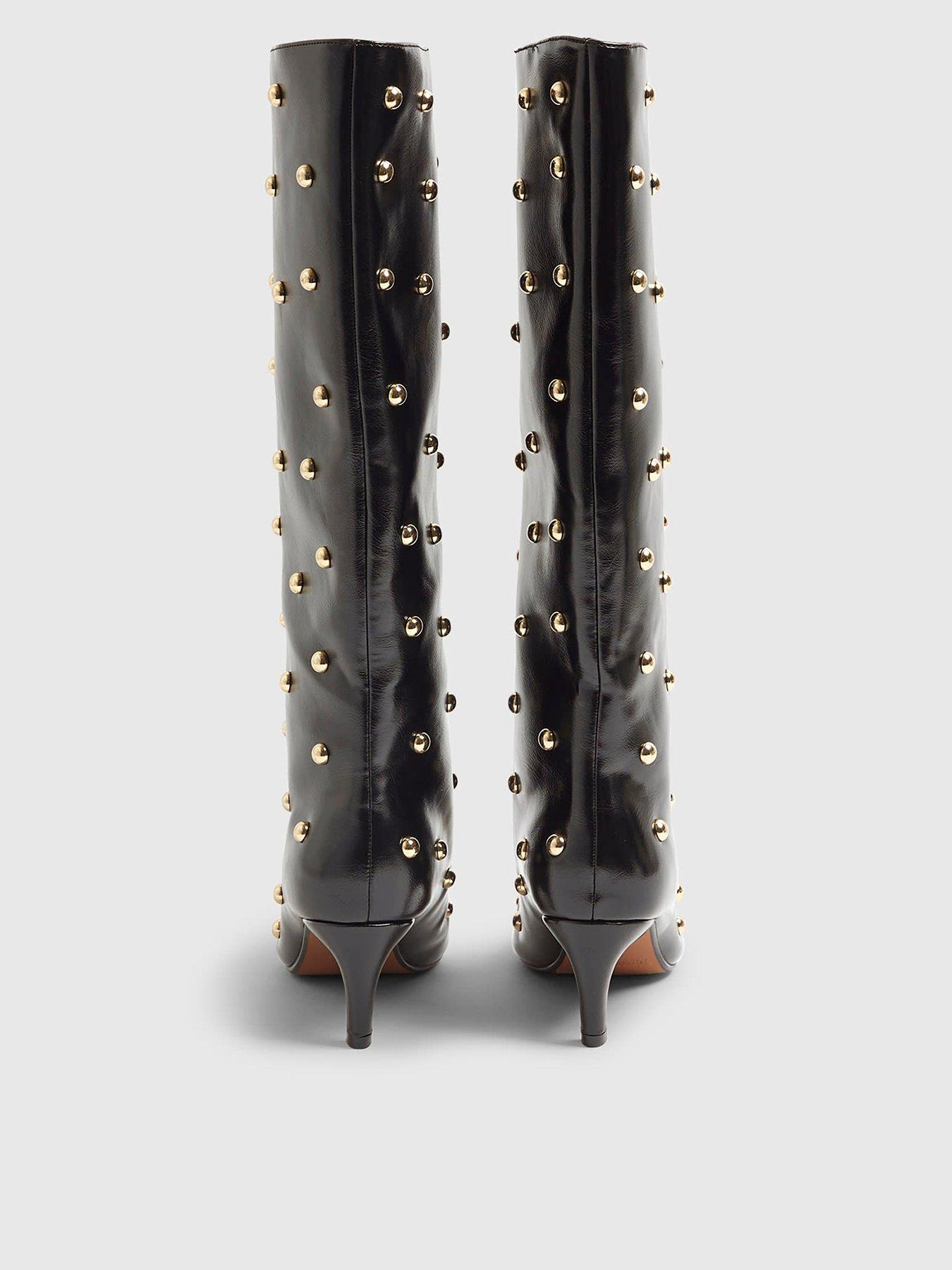  image of river-island-faux-leather-studded-high-leg-boots-black