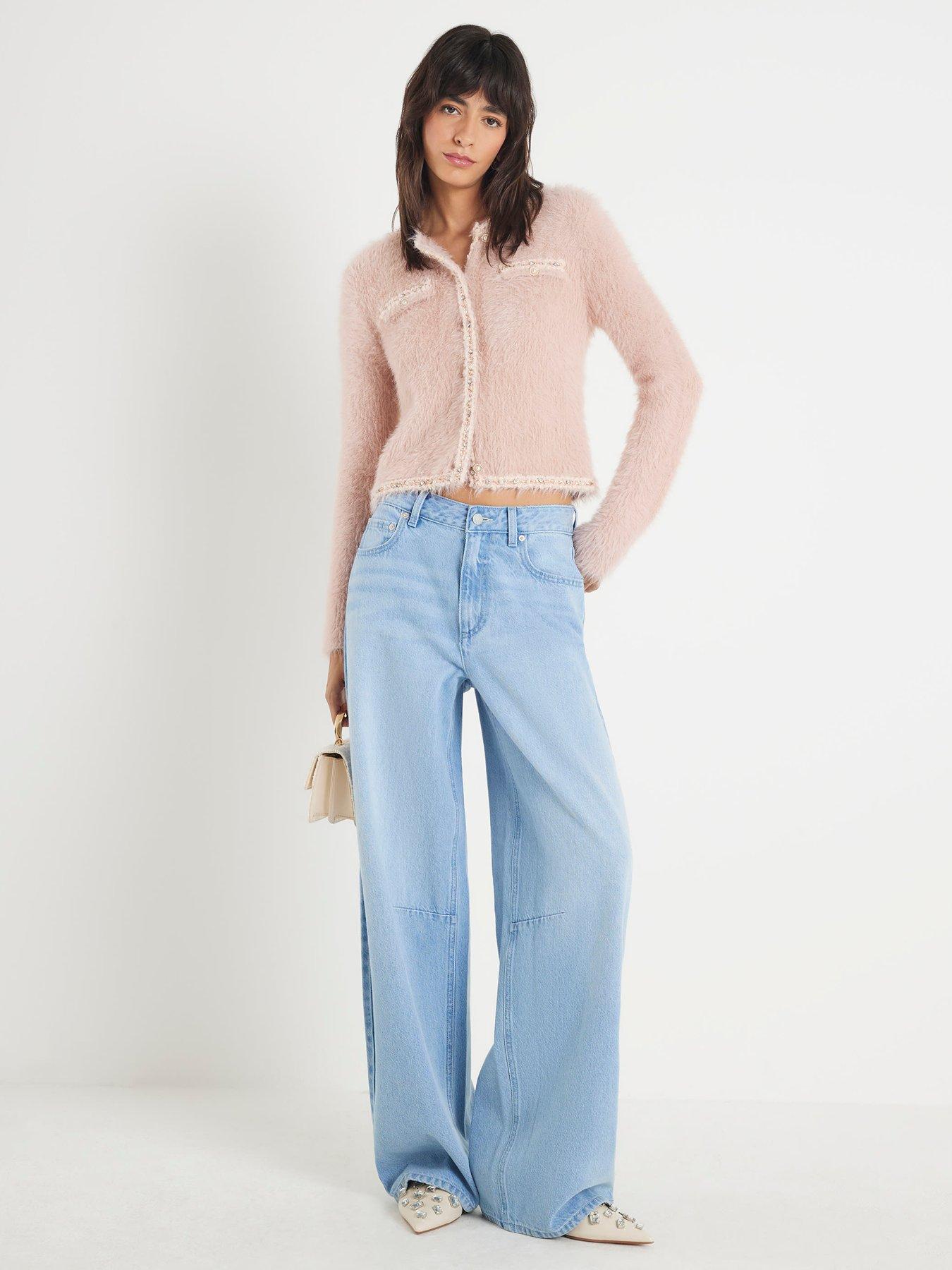  image of river-island-fluffy-trimmed-cardigan-pink
