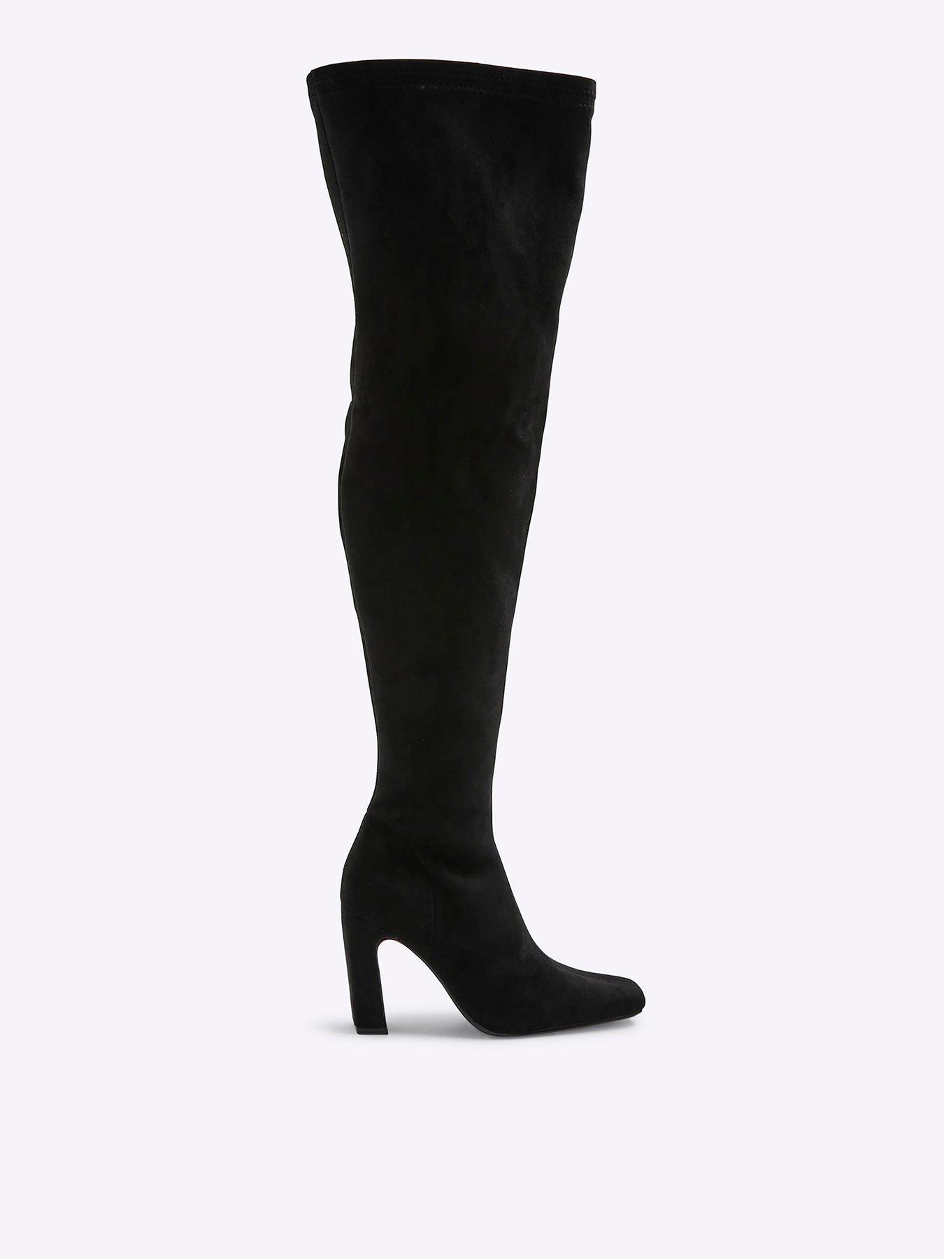  image of river-island-wide-fit-thigh-high-heeled-boots-black